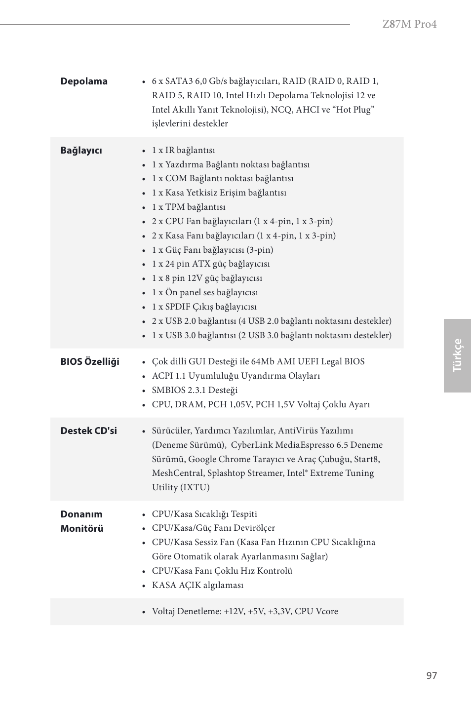 Z 8 7m pro4, Türk çe | ASRock Z87M Pro4 User Manual | Page 99 / 163