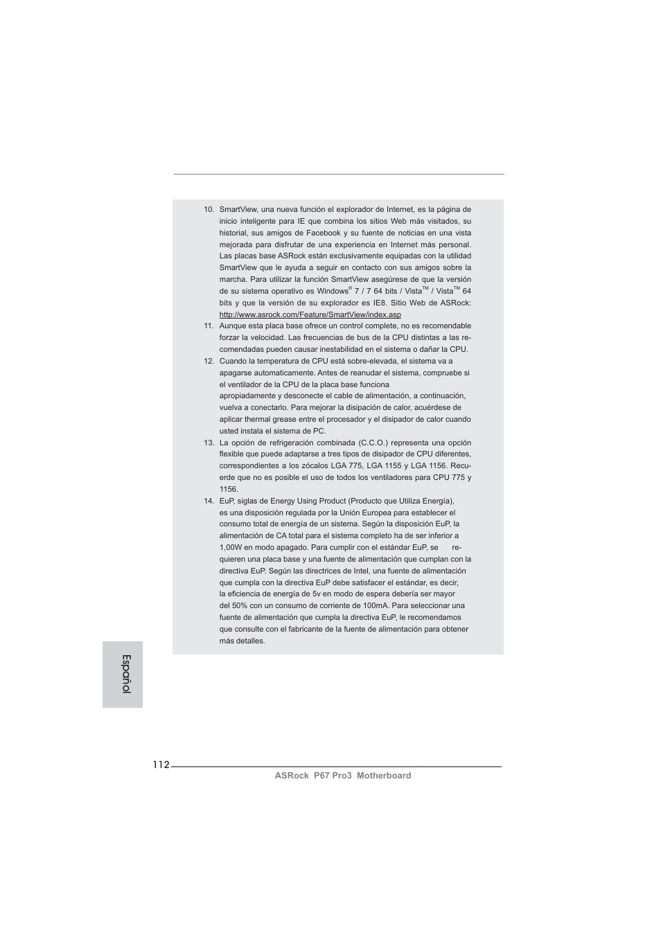 Español | ASRock P67 Pro3 User Manual | Page 112 / 266