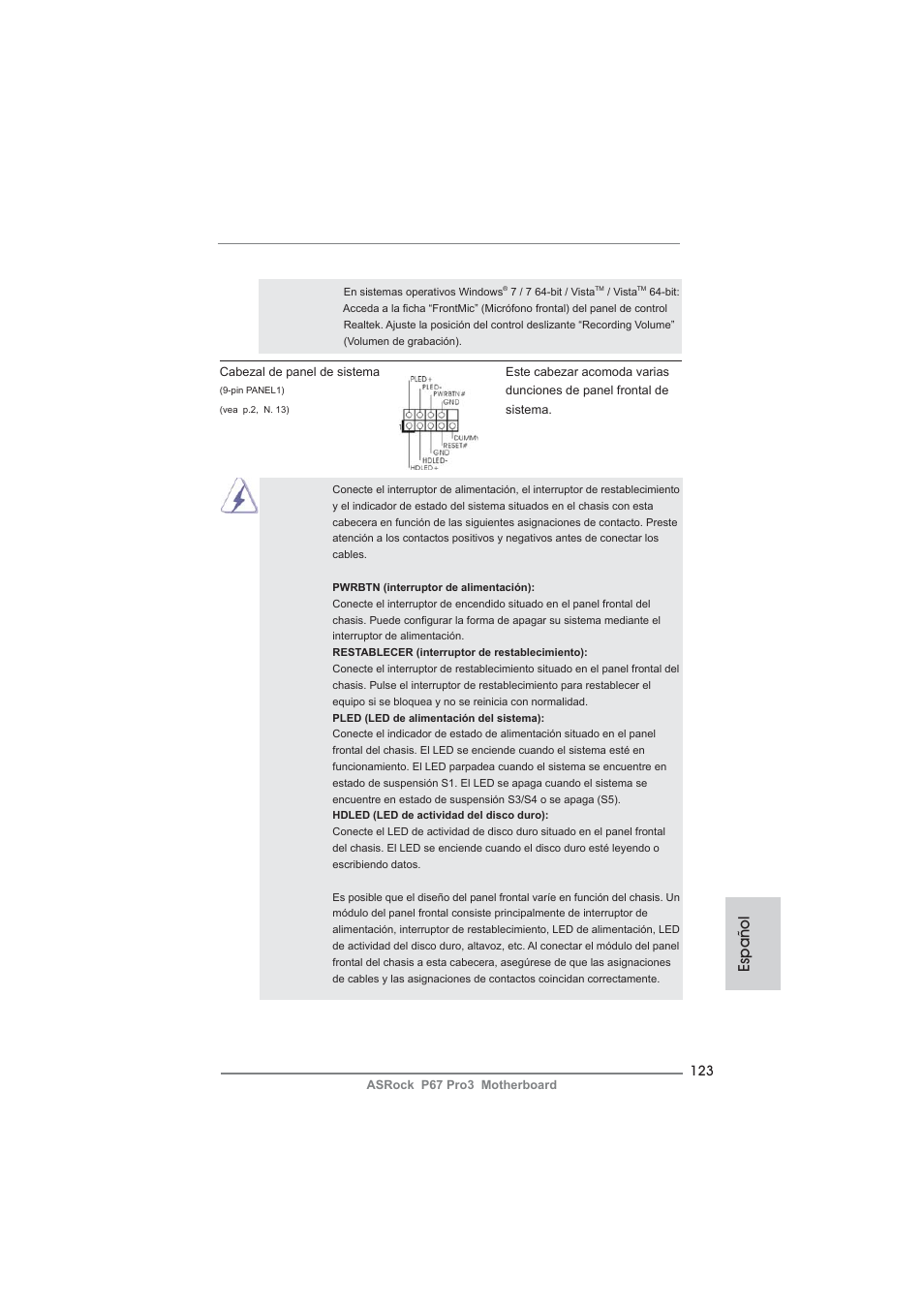 Español | ASRock P67 Pro3 User Manual | Page 123 / 266