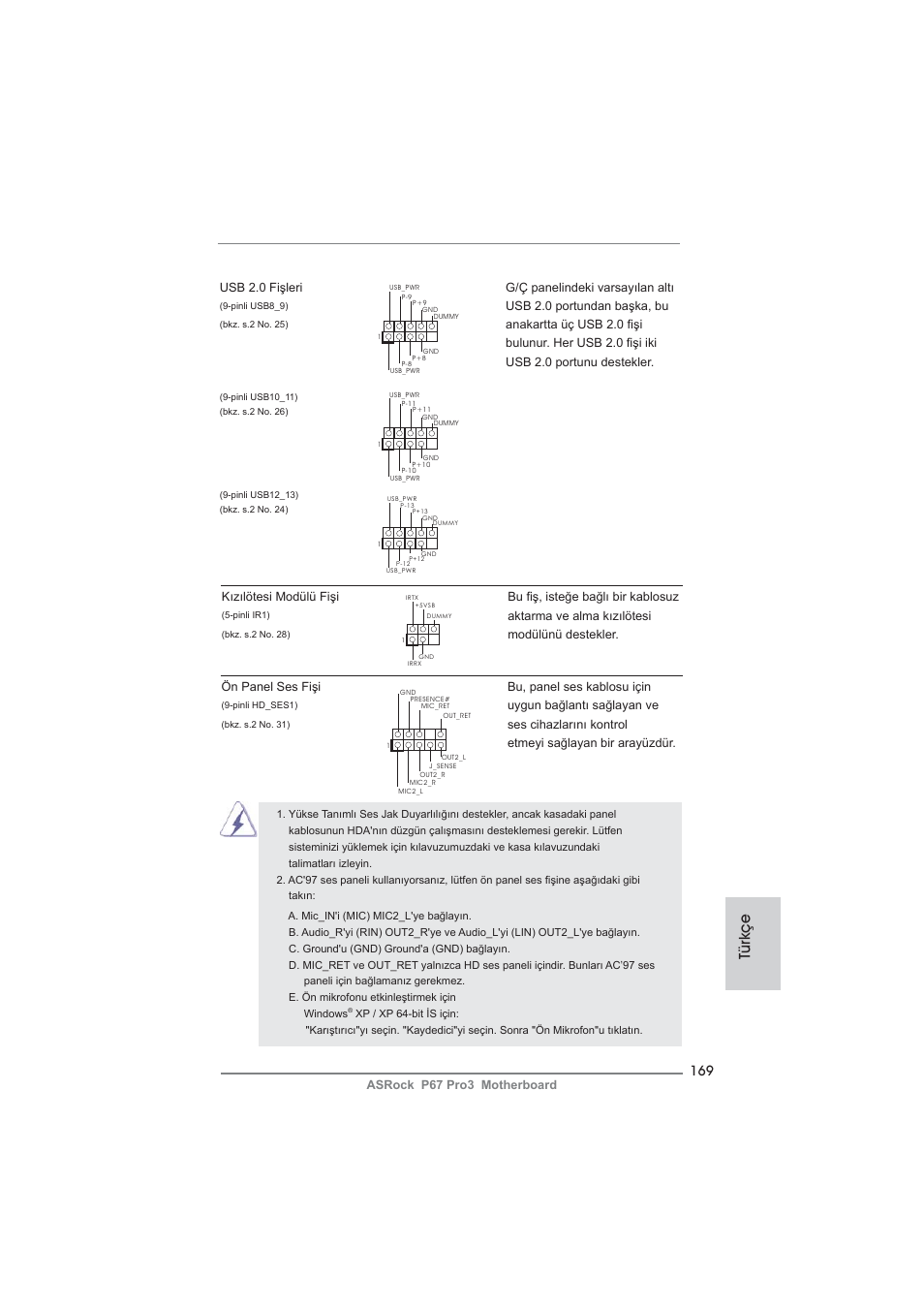 Türkçe | ASRock P67 Pro3 User Manual | Page 169 / 266