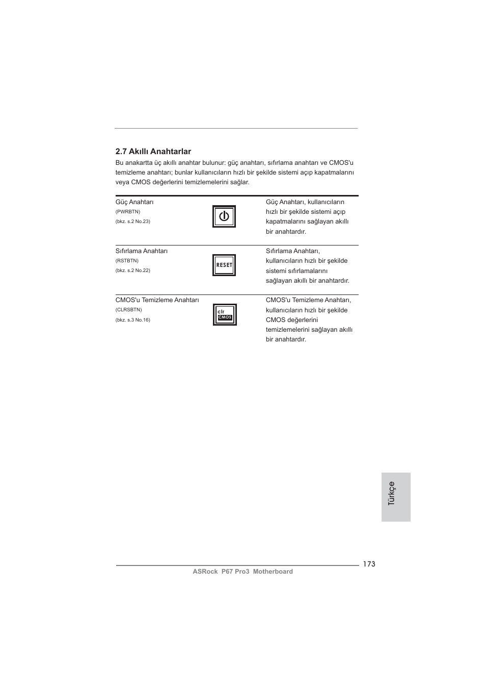 Türkçe 2.7 akıllı anahtarlar | ASRock P67 Pro3 User Manual | Page 173 / 266