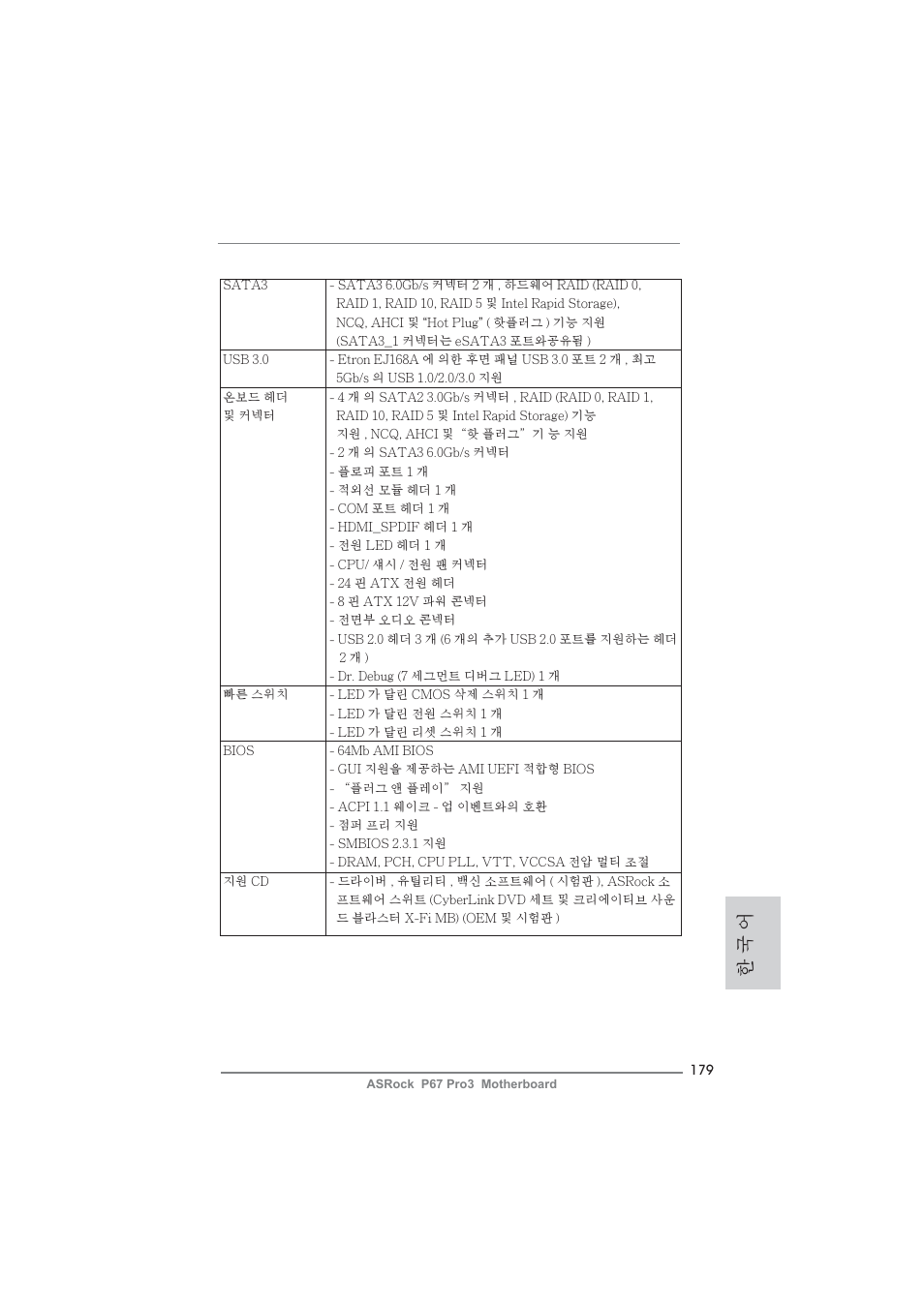 한 국 어 | ASRock P67 Pro3 User Manual | Page 179 / 266