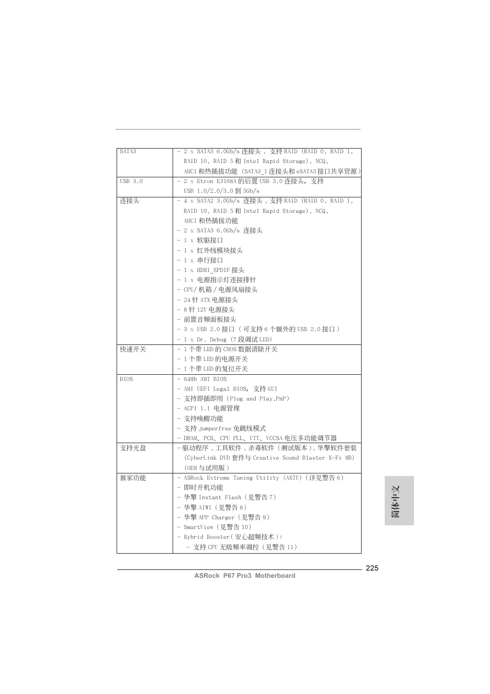 簡體中文 | ASRock P67 Pro3 User Manual | Page 225 / 266