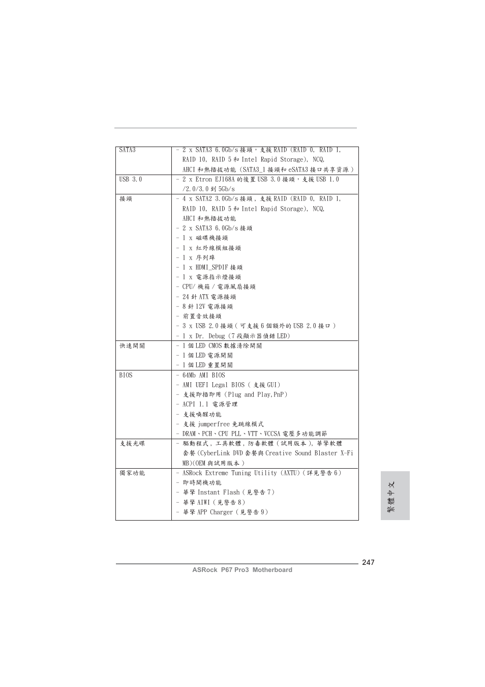 繁體中文 | ASRock P67 Pro3 User Manual | Page 247 / 266