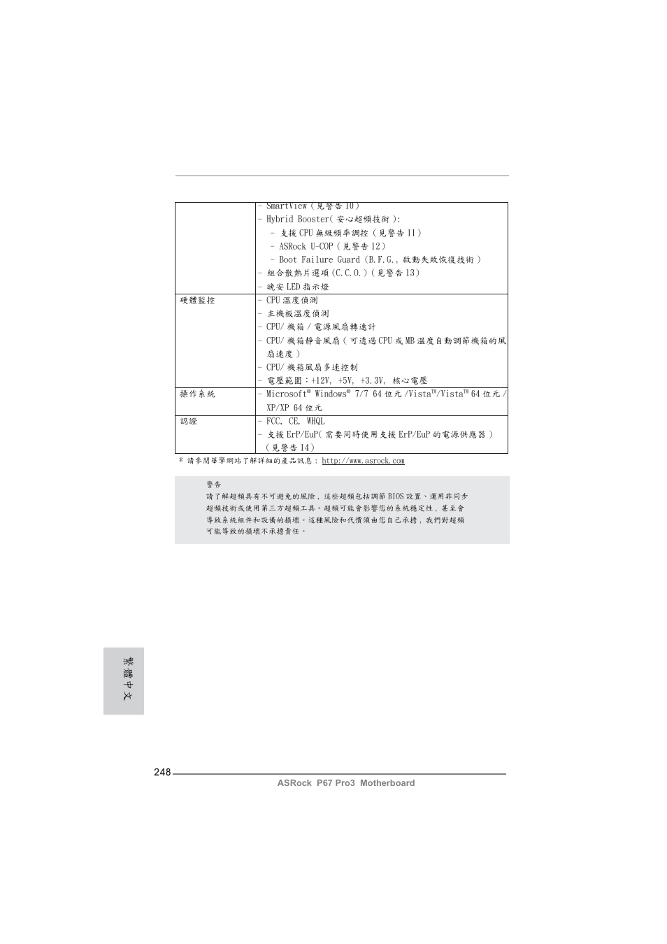 繁體中文 | ASRock P67 Pro3 User Manual | Page 248 / 266