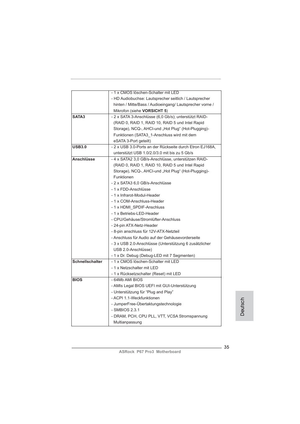 Deutsch | ASRock P67 Pro3 User Manual | Page 35 / 266