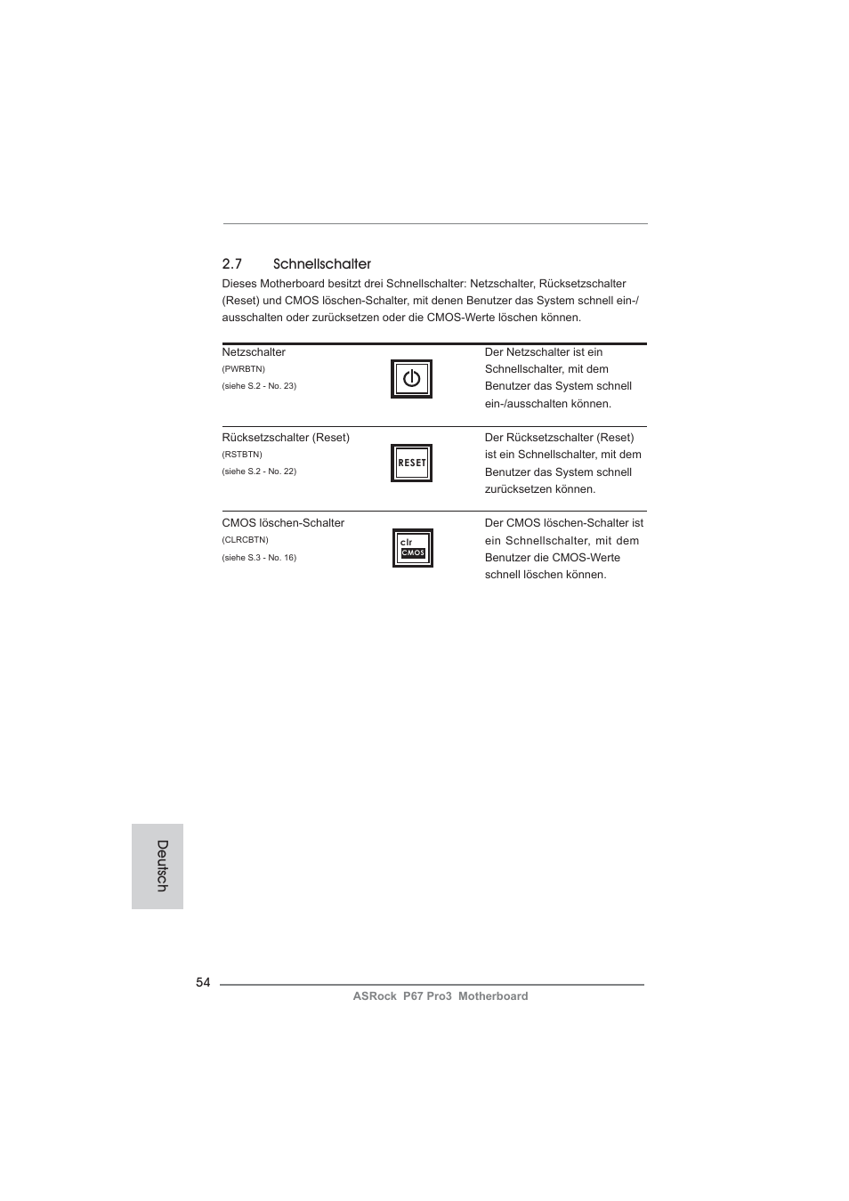 7 schnellschalter, Deutsch | ASRock P67 Pro3 User Manual | Page 54 / 266