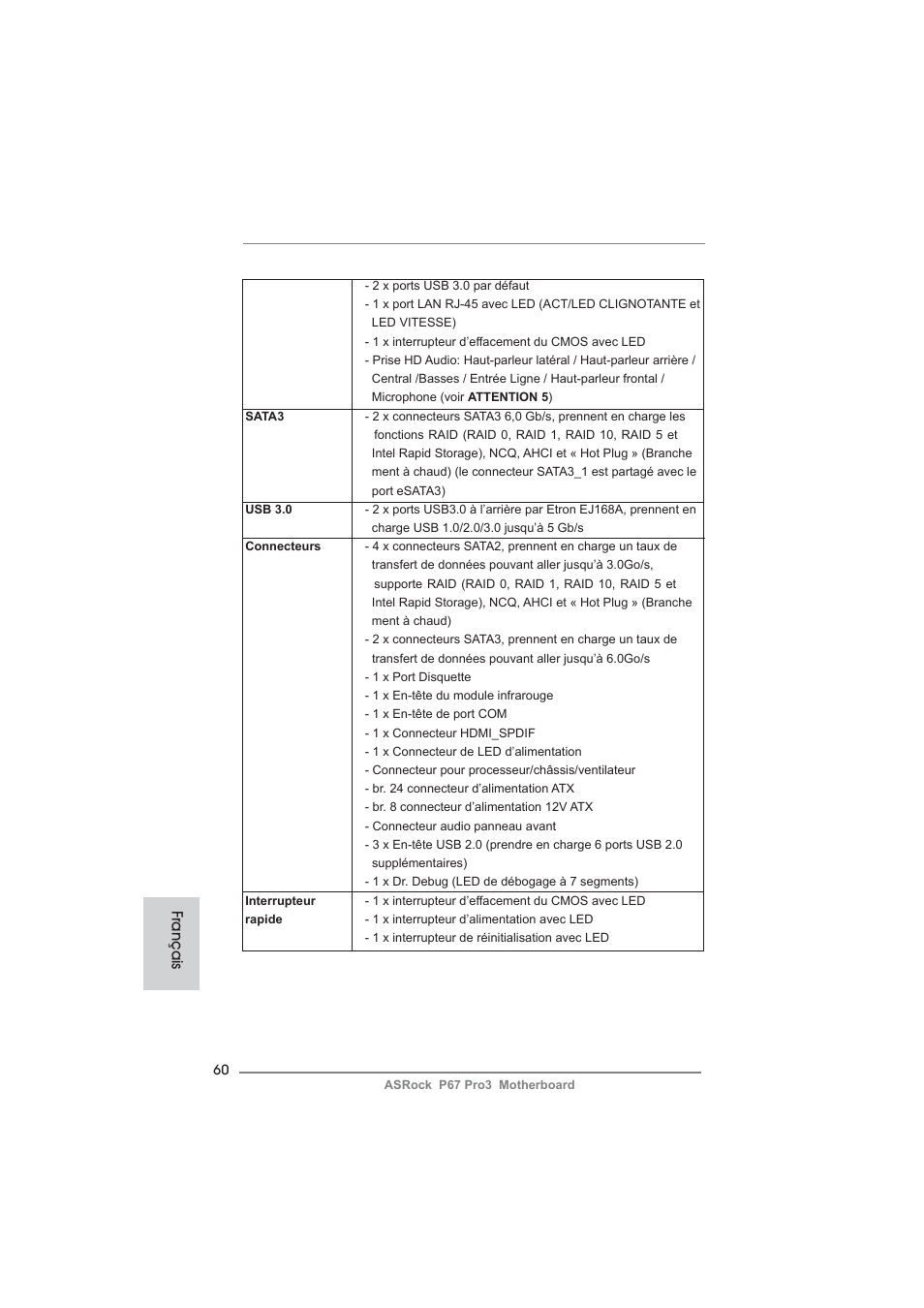 Français | ASRock P67 Pro3 User Manual | Page 60 / 266