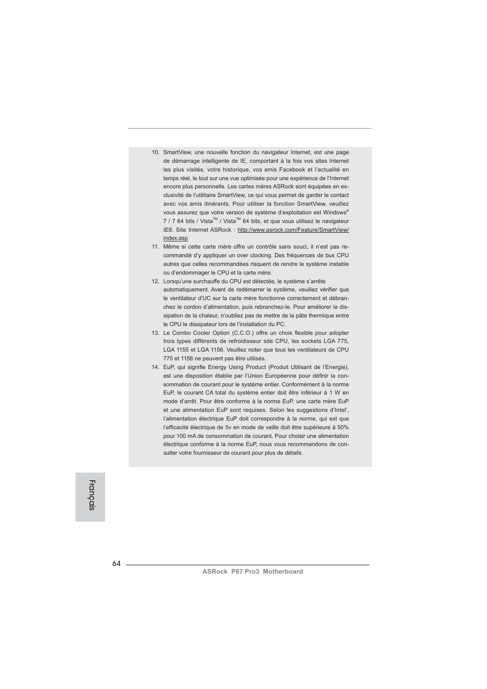 Français | ASRock P67 Pro3 User Manual | Page 64 / 266