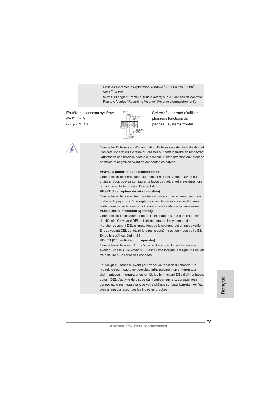 Français | ASRock P67 Pro3 User Manual | Page 75 / 266