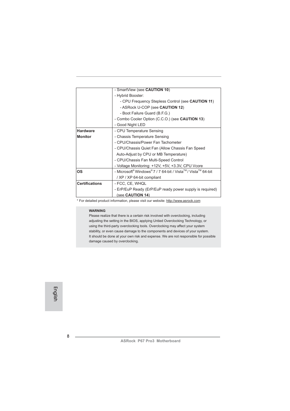 English | ASRock P67 Pro3 User Manual | Page 8 / 266