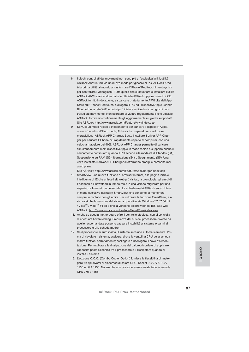 Italiano | ASRock P67 Pro3 User Manual | Page 87 / 266