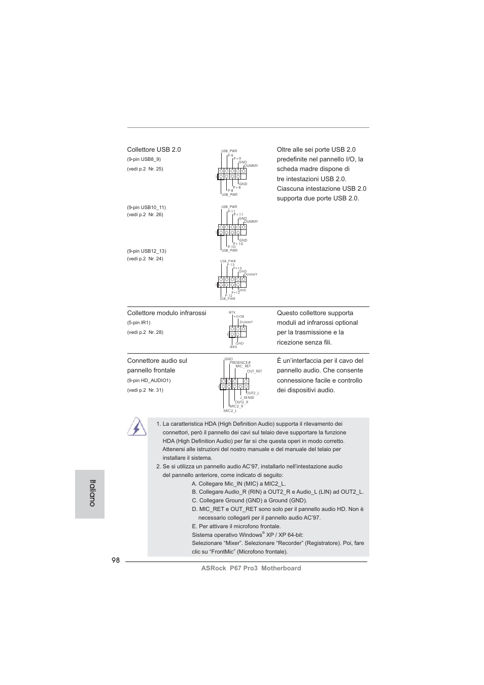 Italiano | ASRock P67 Pro3 User Manual | Page 98 / 266