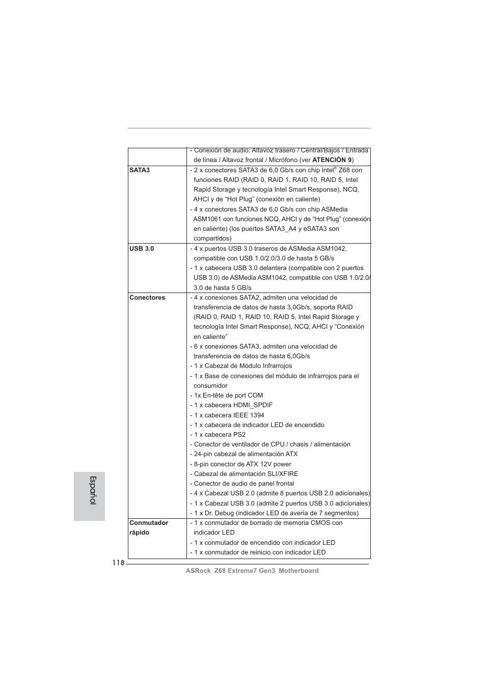 Español | ASRock Z68 Extreme7 Gen3 User Manual | Page 118 / 249