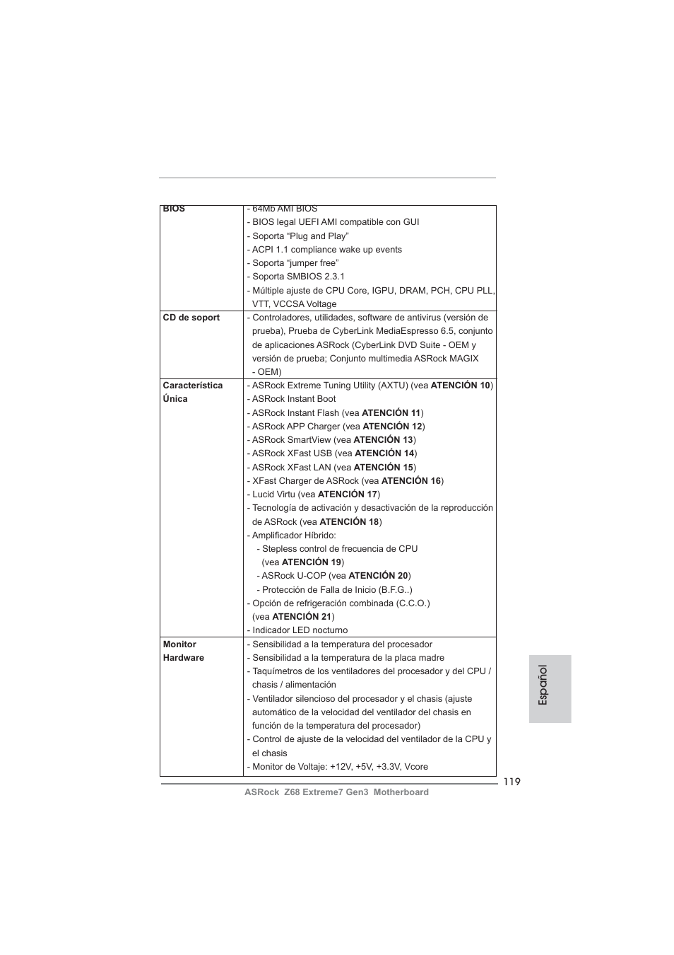 Español | ASRock Z68 Extreme7 Gen3 User Manual | Page 119 / 249