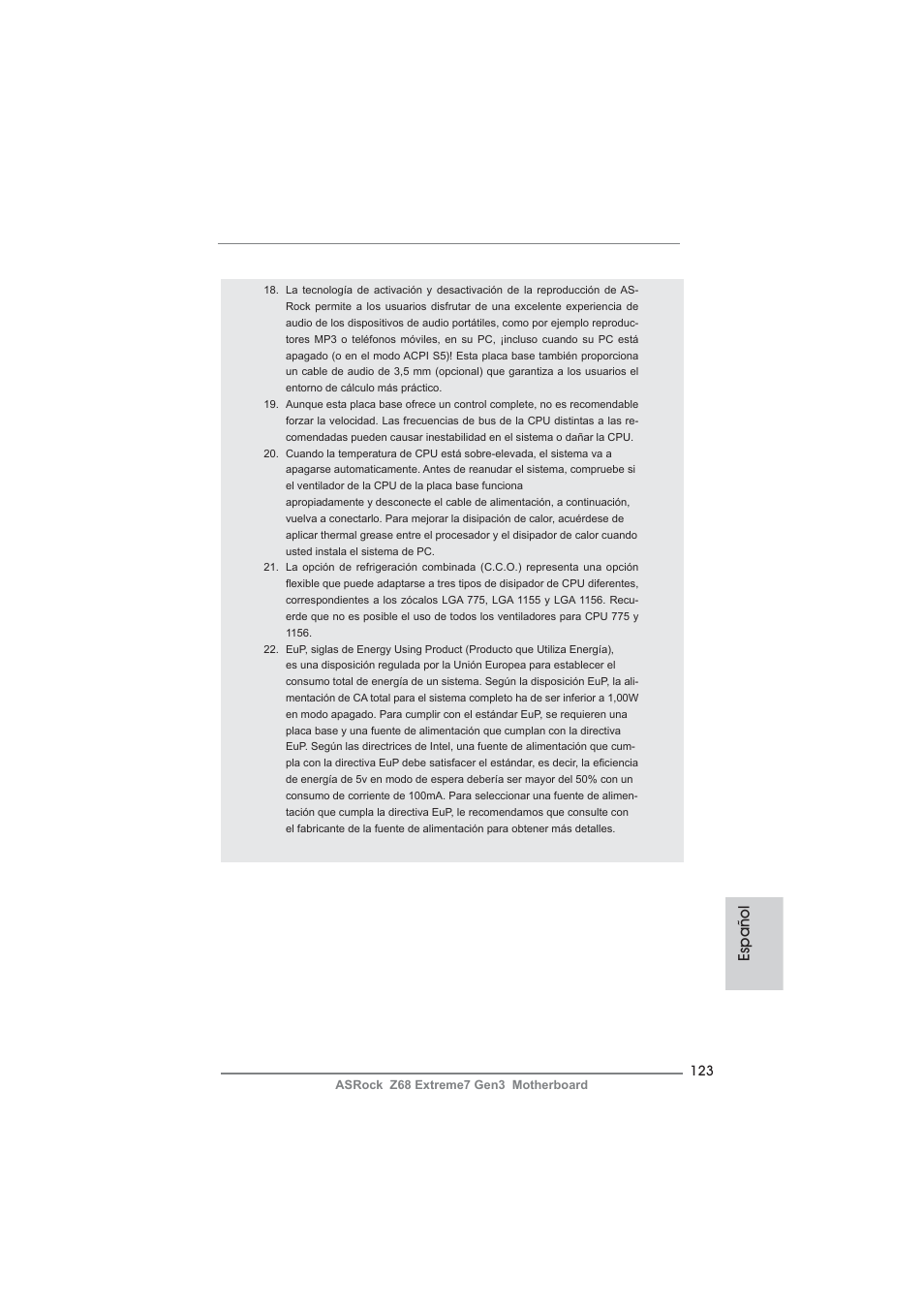Español | ASRock Z68 Extreme7 Gen3 User Manual | Page 123 / 249