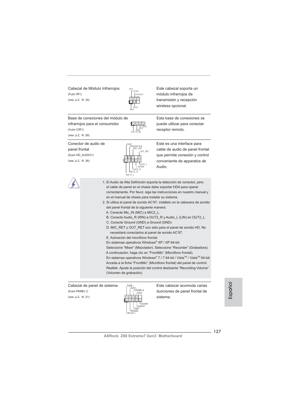 Español | ASRock Z68 Extreme7 Gen3 User Manual | Page 127 / 249