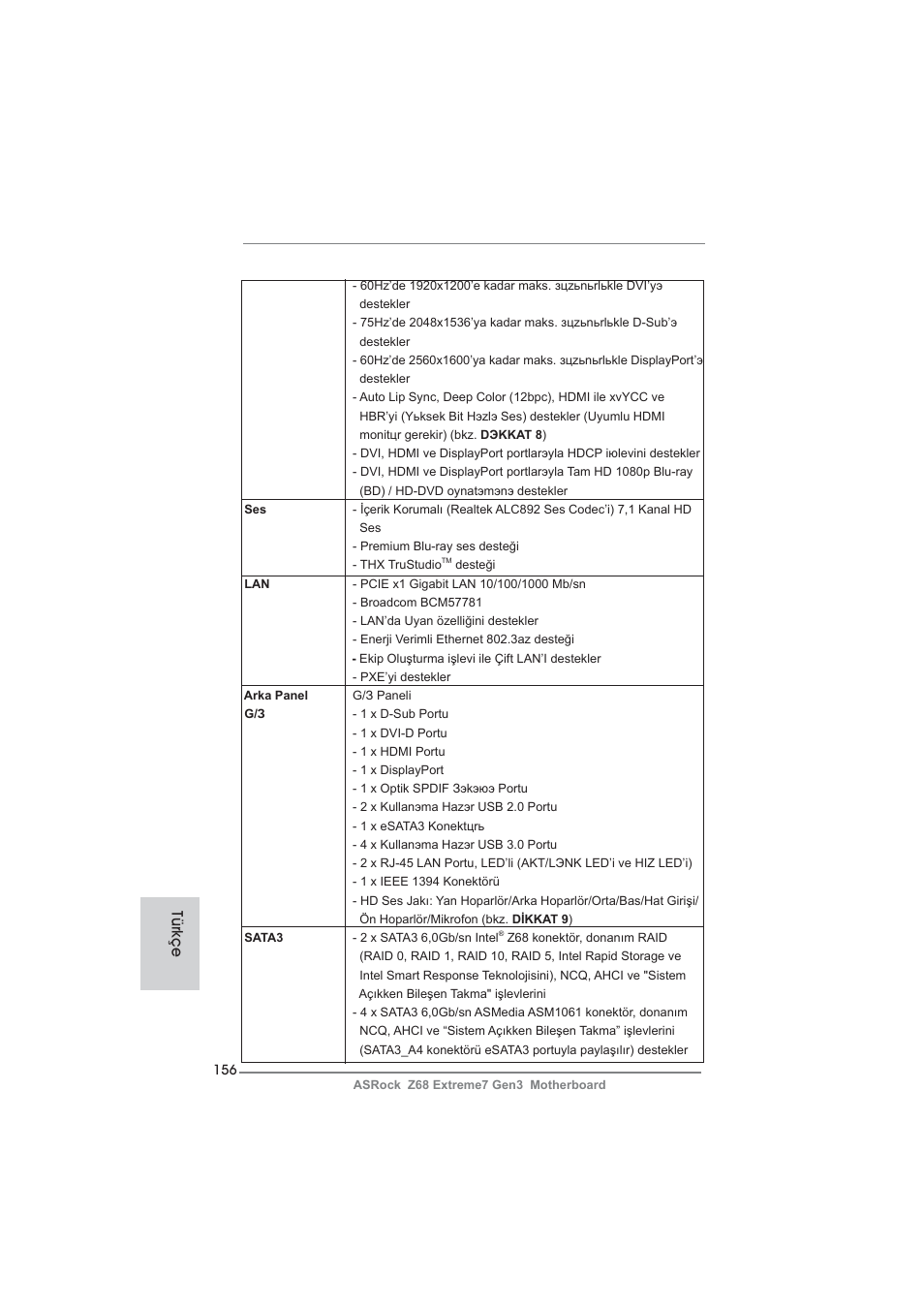 Türkçe | ASRock Z68 Extreme7 Gen3 User Manual | Page 156 / 249