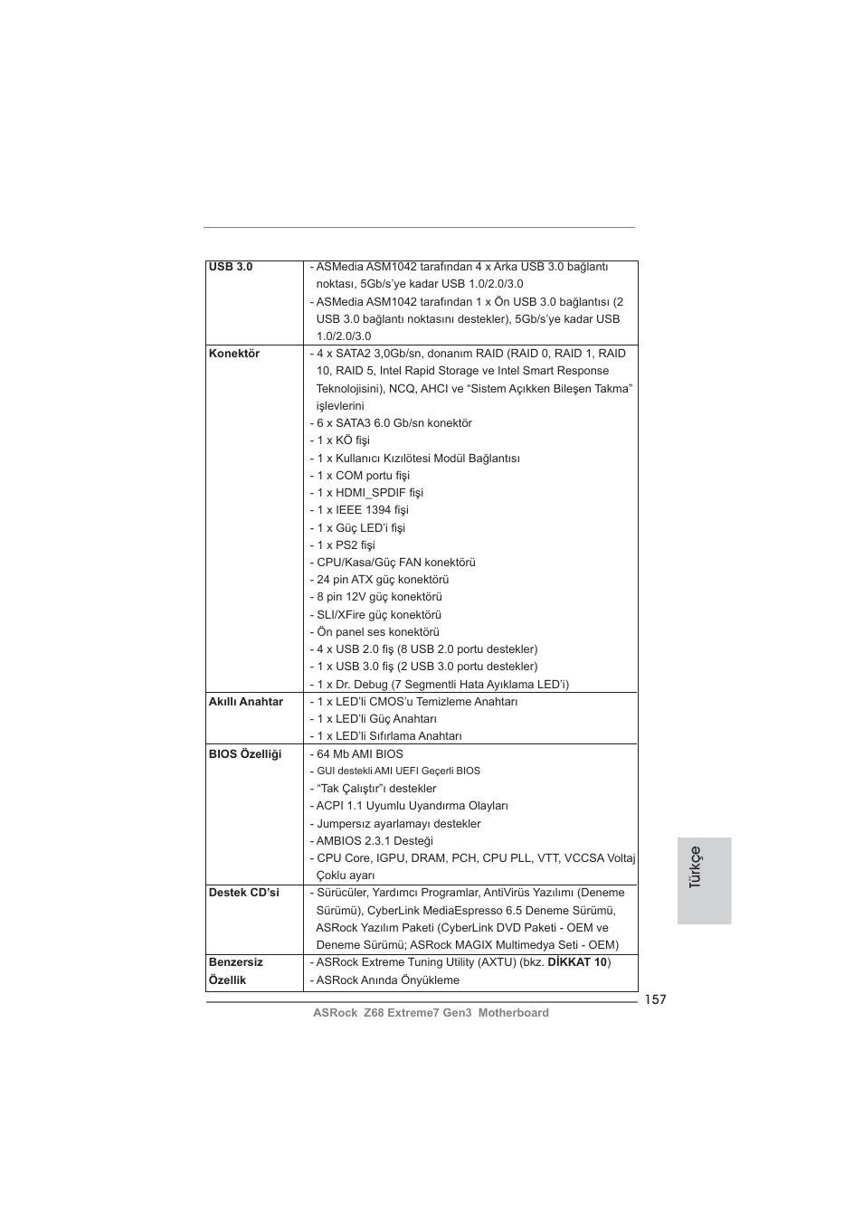 Türkçe | ASRock Z68 Extreme7 Gen3 User Manual | Page 157 / 249