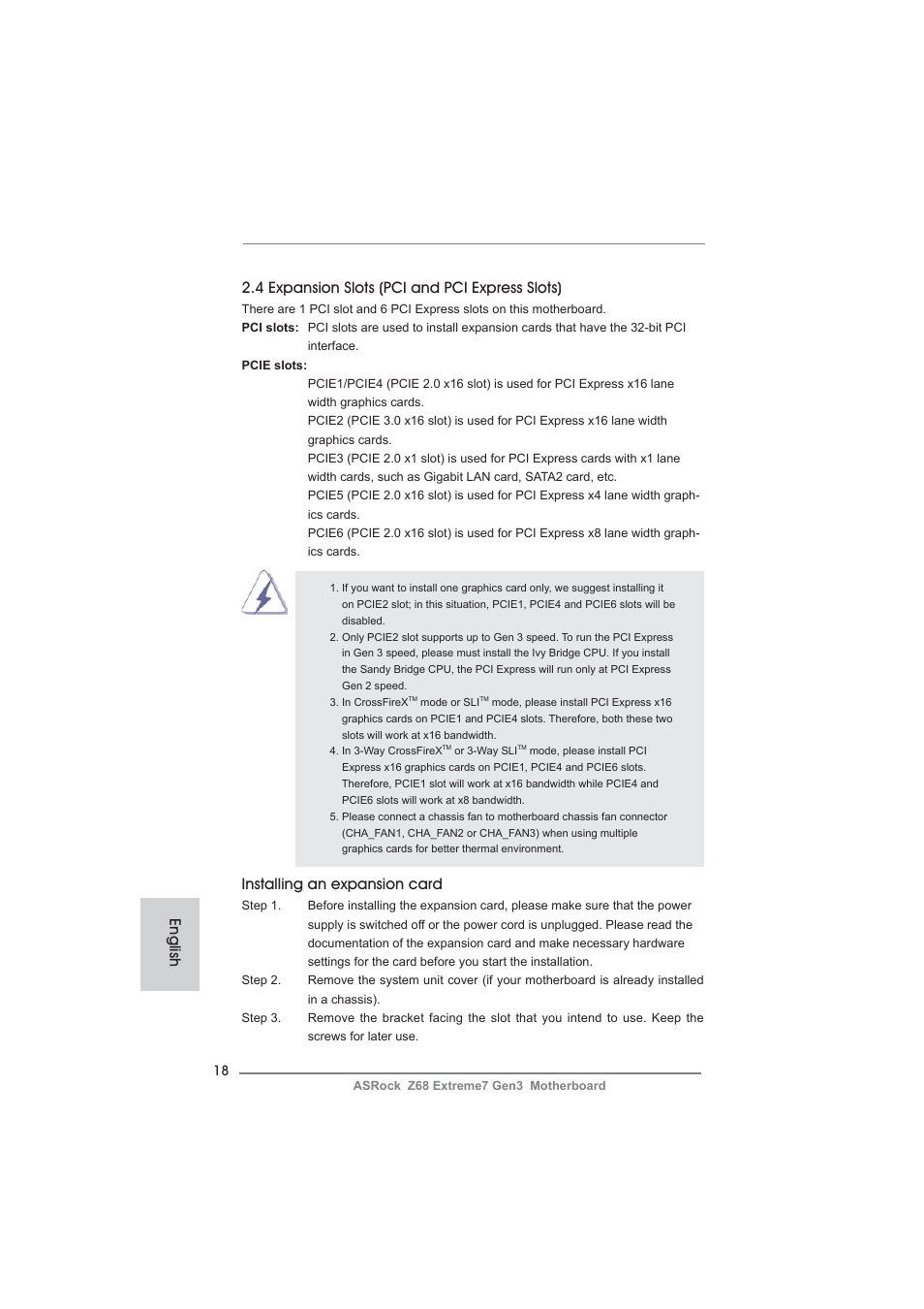 Installing an expansion card | ASRock Z68 Extreme7 Gen3 User Manual | Page 18 / 249