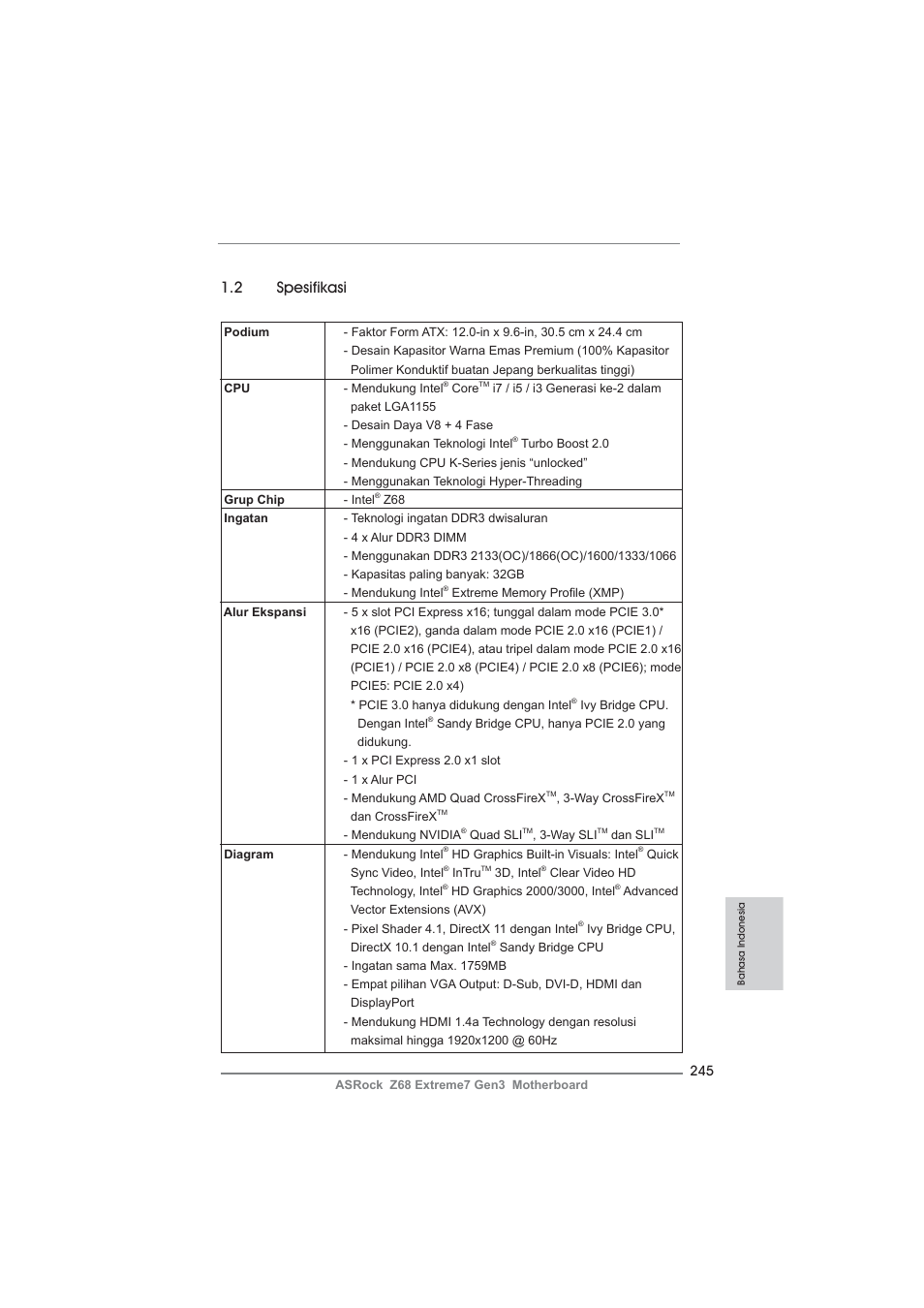 2 spesifikasi | ASRock Z68 Extreme7 Gen3 User Manual | Page 245 / 249