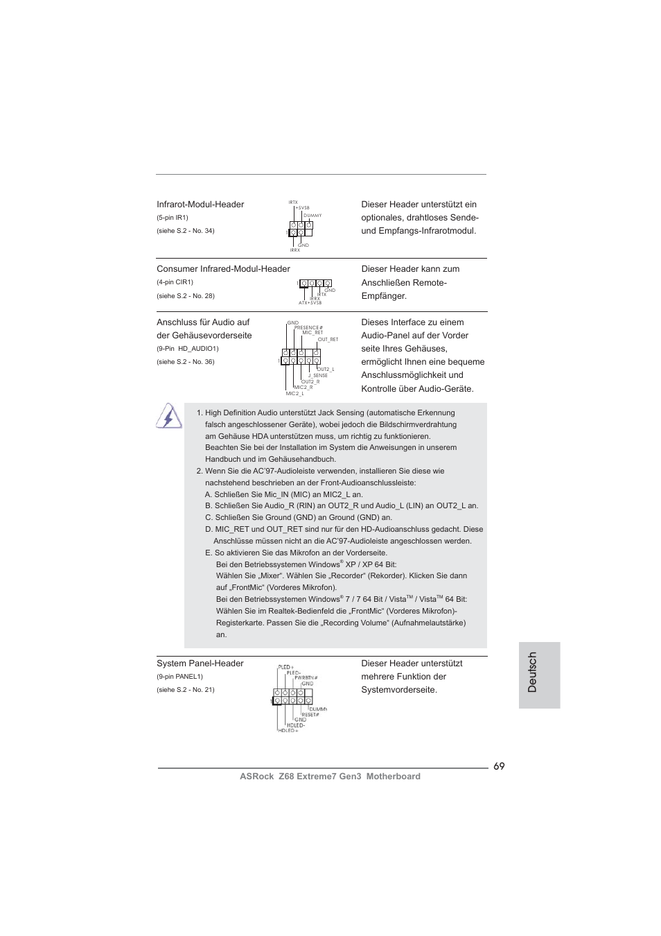 Deutsch | ASRock Z68 Extreme7 Gen3 User Manual | Page 69 / 249