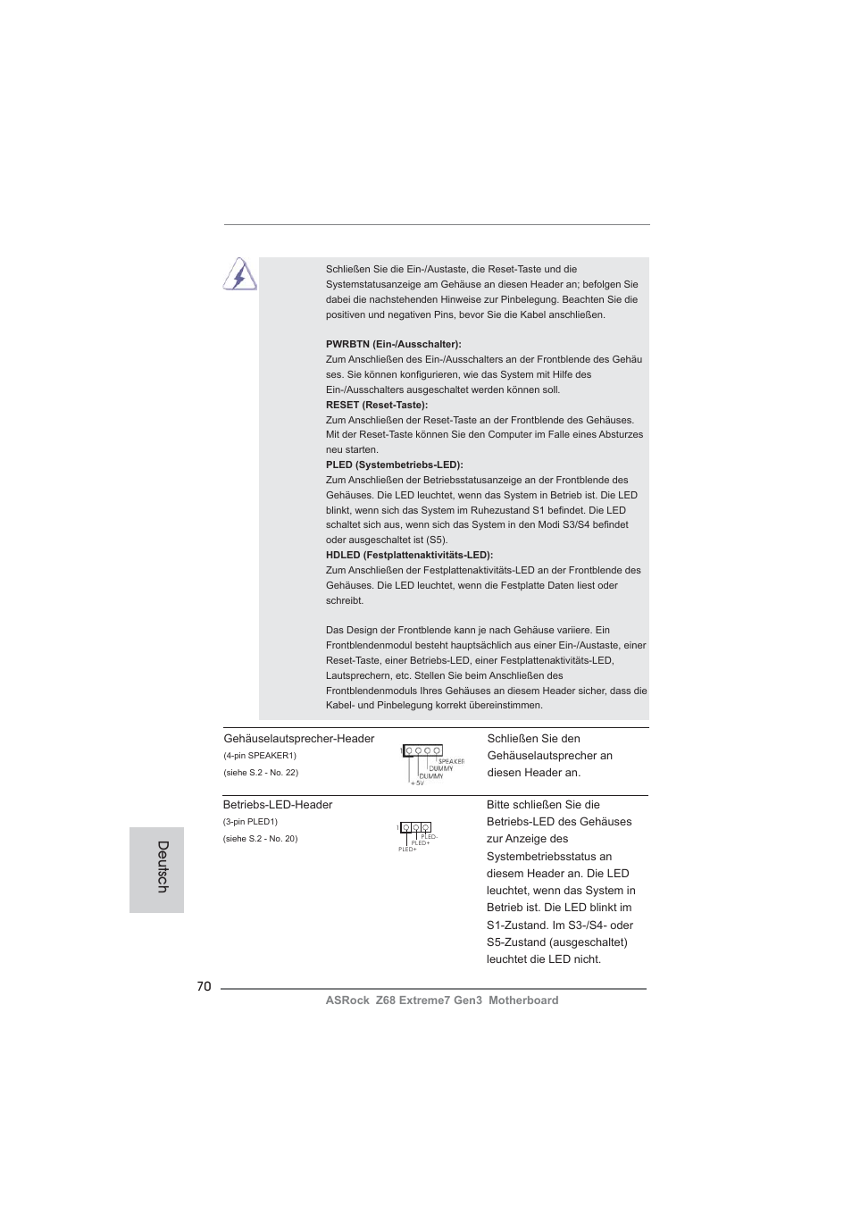 Deutsch | ASRock Z68 Extreme7 Gen3 User Manual | Page 70 / 249