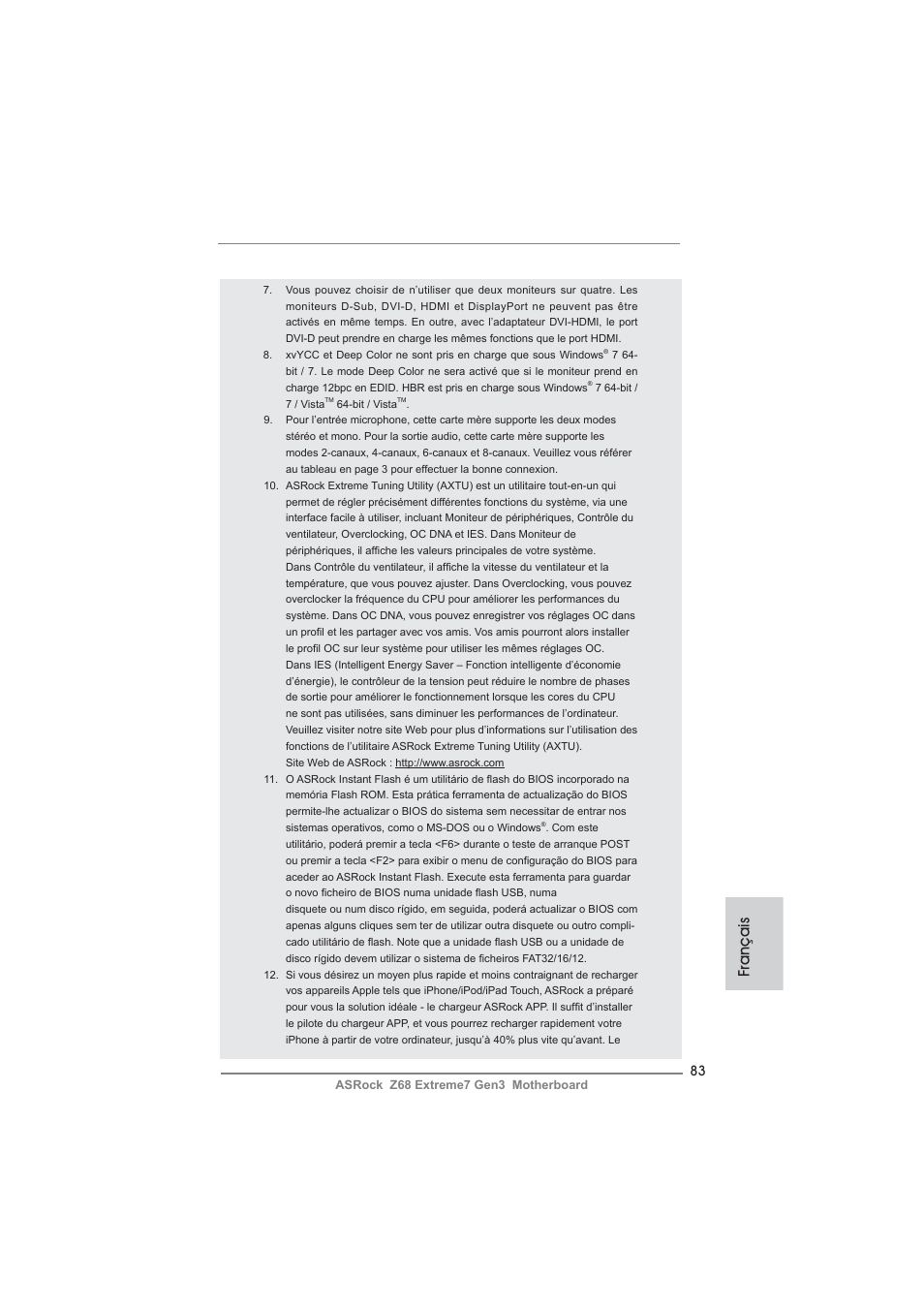 Français | ASRock Z68 Extreme7 Gen3 User Manual | Page 83 / 249