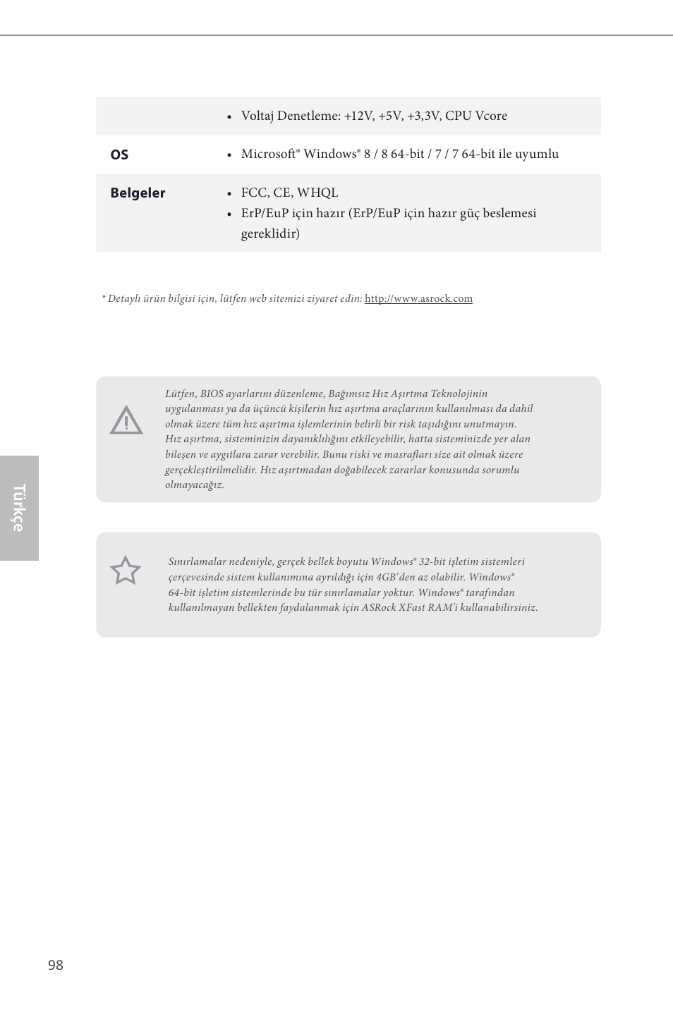 Türk çe | ASRock B85M User Manual | Page 100 / 163