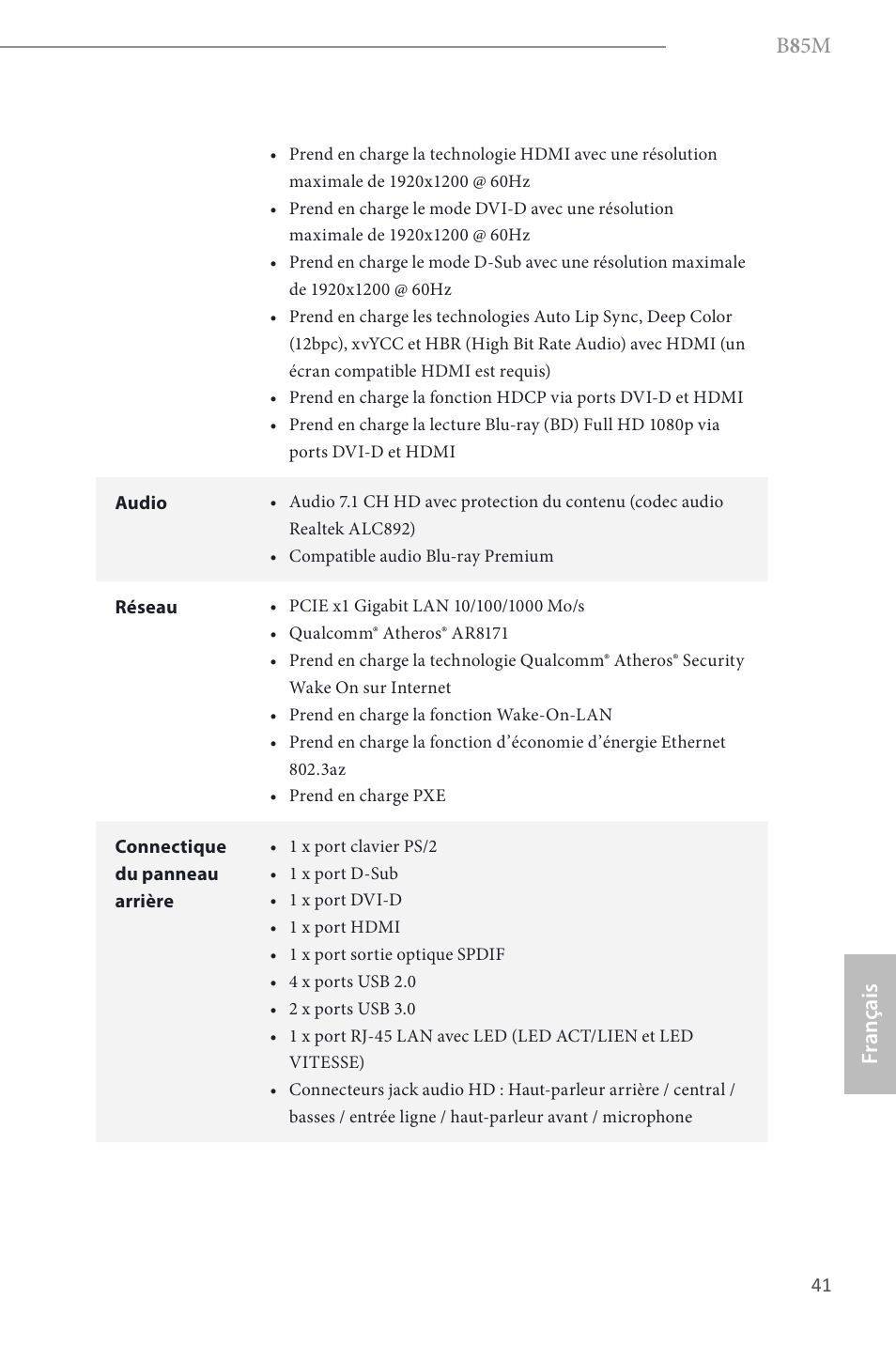 B 8 5m, Fr ançais | ASRock B85M User Manual | Page 43 / 163