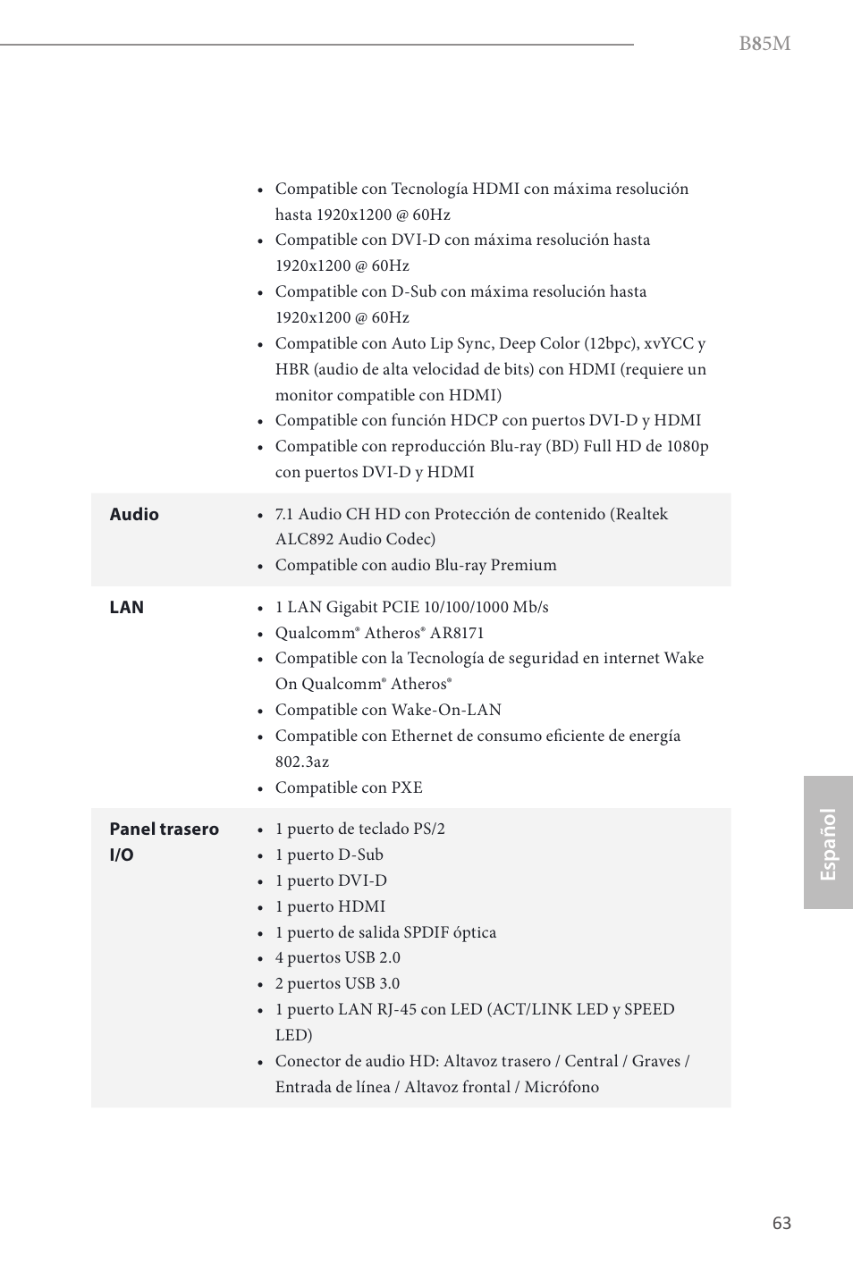 B 8 5m, Español | ASRock B85M User Manual | Page 65 / 163