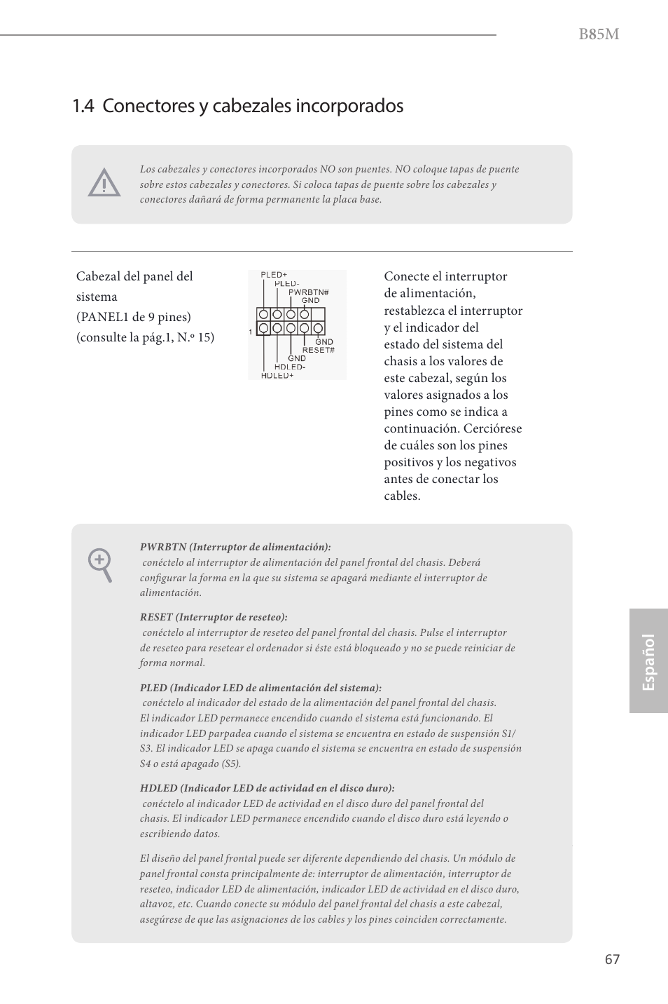 4 conectores y cabezales incorporados, B 8 5m, Español | ASRock B85M User Manual | Page 69 / 163