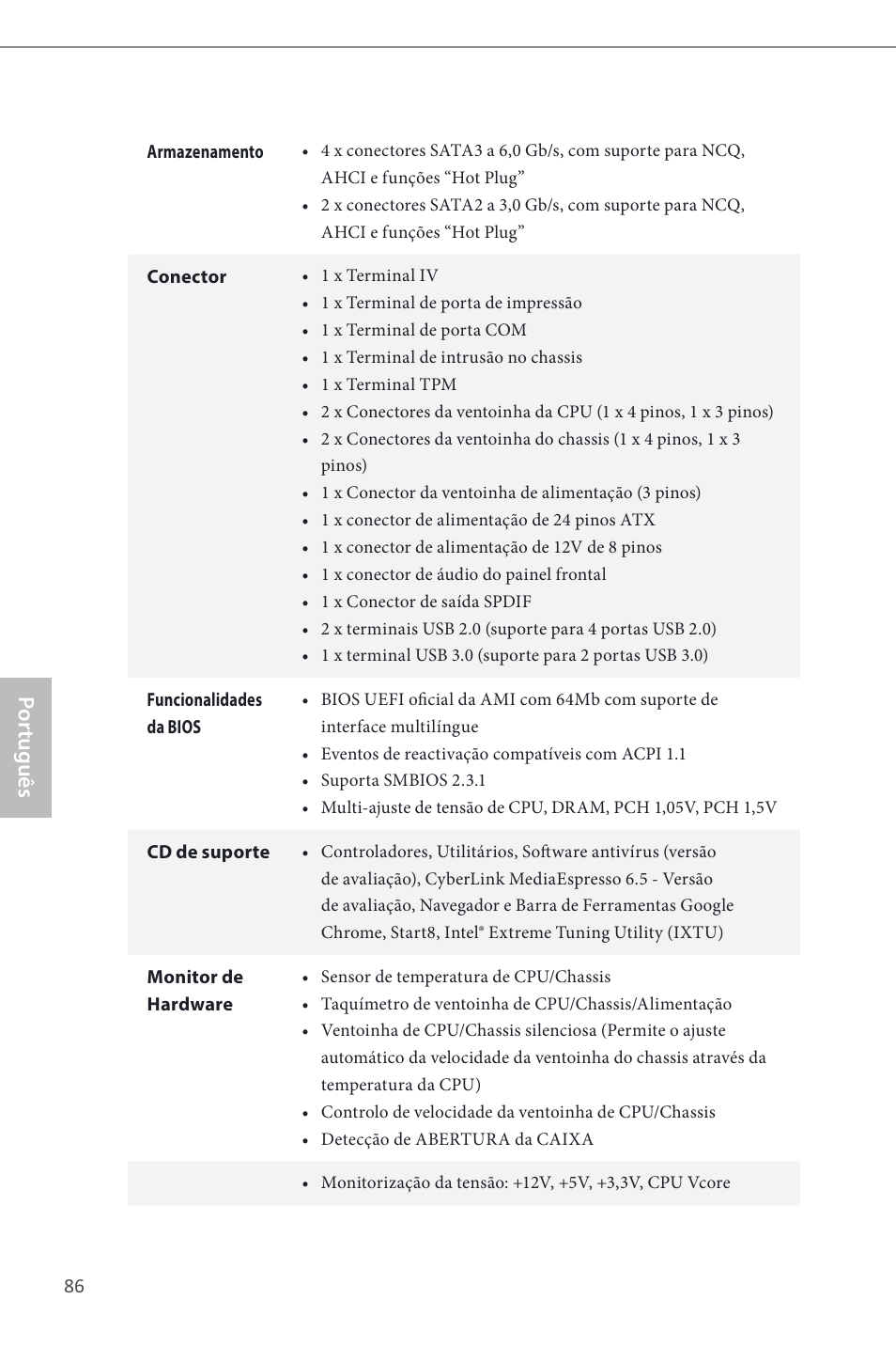 Por tuguês | ASRock B85M User Manual | Page 88 / 163