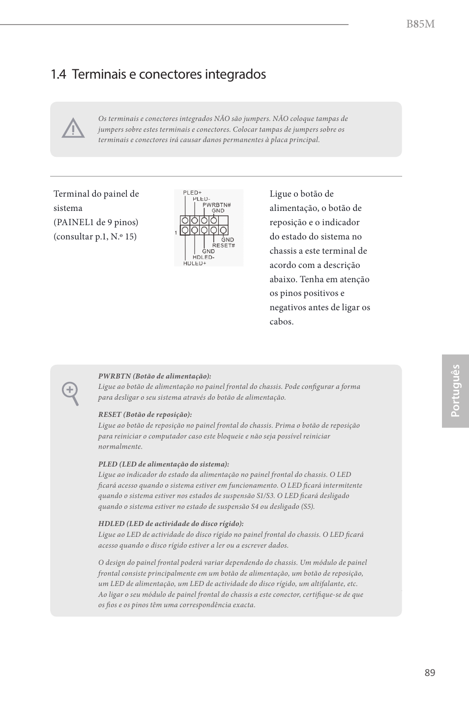 4 terminais e conectores integrados, B 8 5m, Por tuguês | ASRock B85M User Manual | Page 91 / 163
