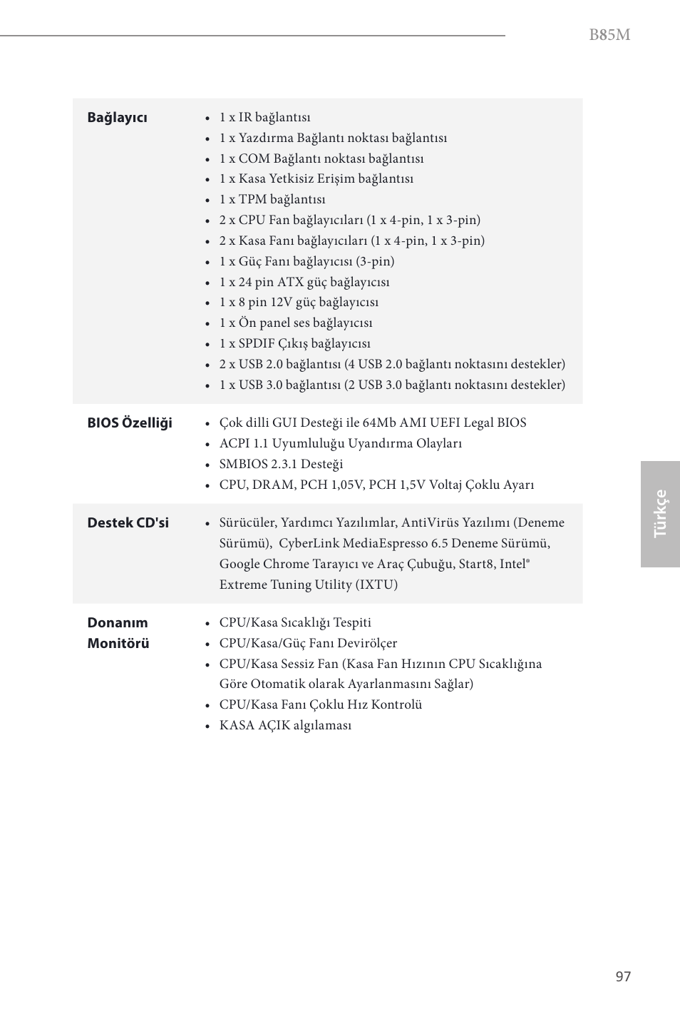 B 8 5m, Türk çe | ASRock B85M User Manual | Page 99 / 163