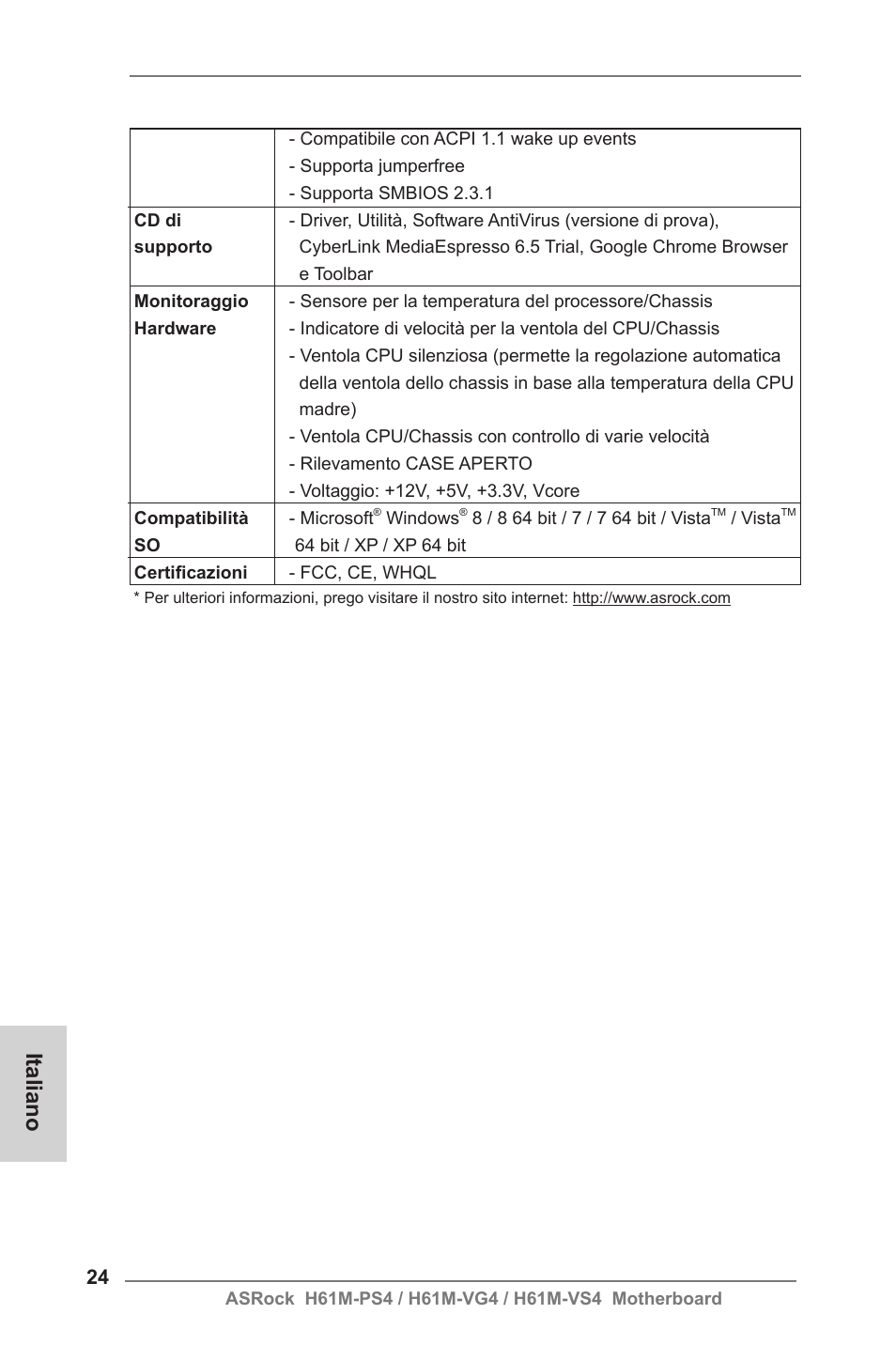 Italiano | ASRock H61M-VG4 User Manual | Page 24 / 52