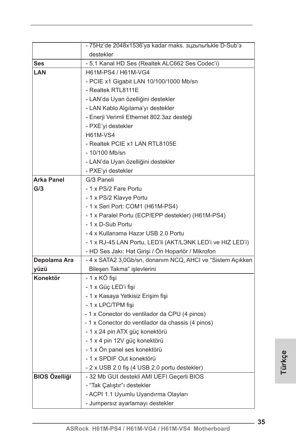 Türkçe | ASRock H61M-VG4 User Manual | Page 35 / 52