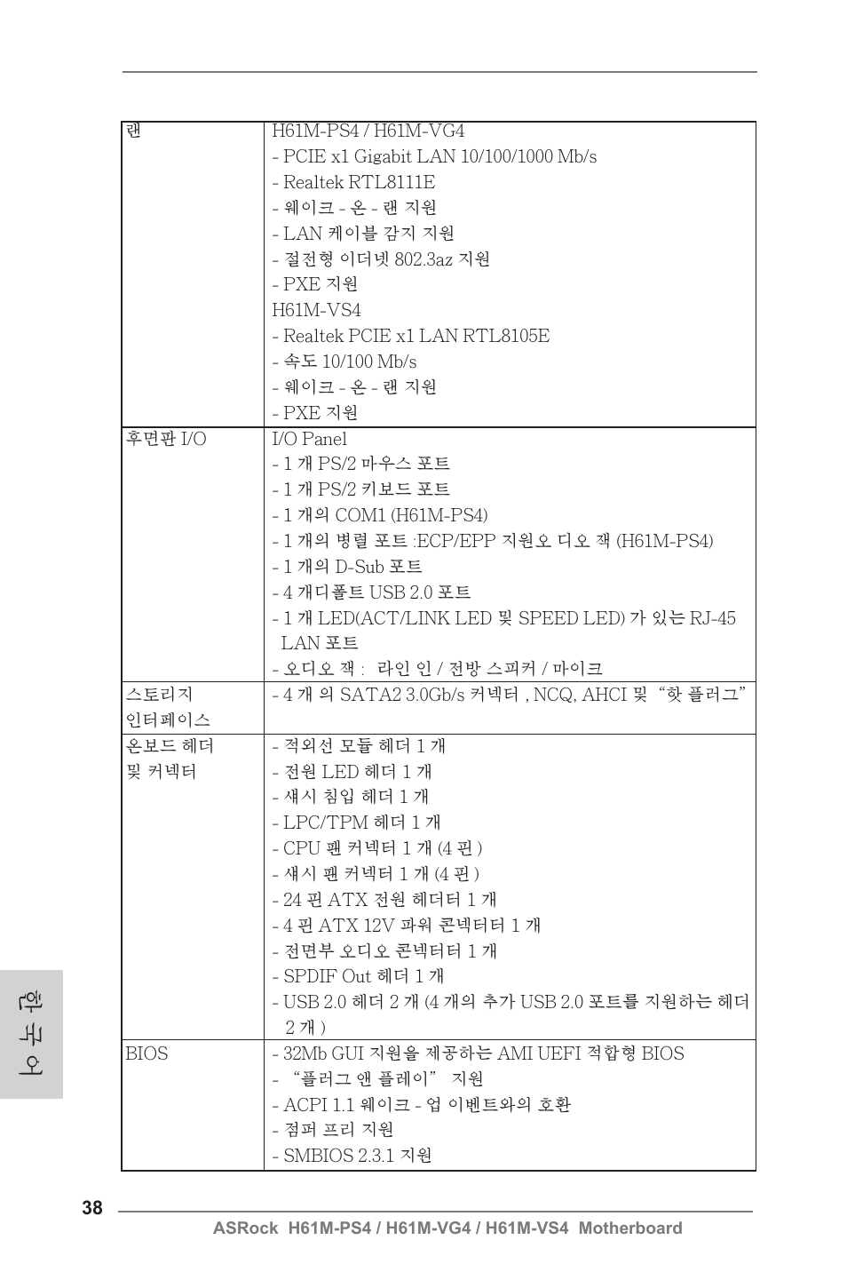 한 국 어 | ASRock H61M-VG4 User Manual | Page 38 / 52