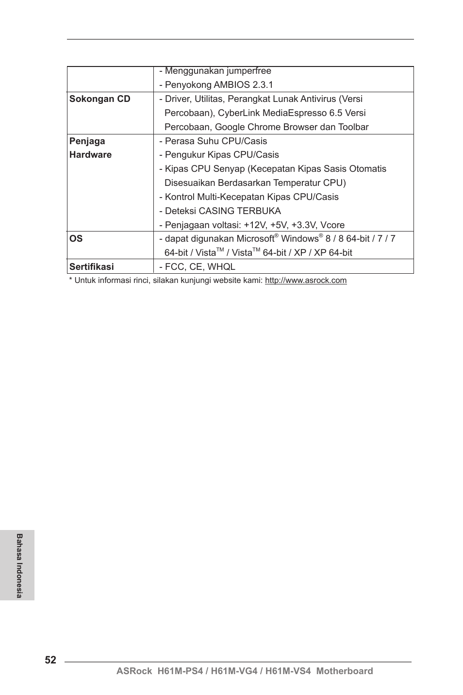 ASRock H61M-VG4 User Manual | Page 52 / 52