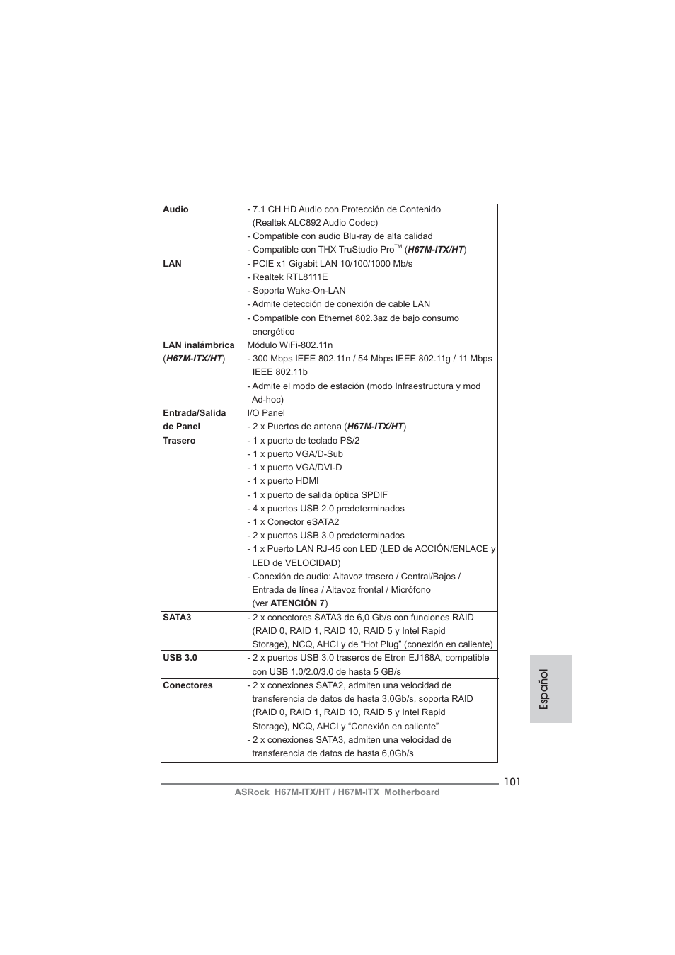 Español | ASRock H67M-ITX User Manual | Page 101 / 243