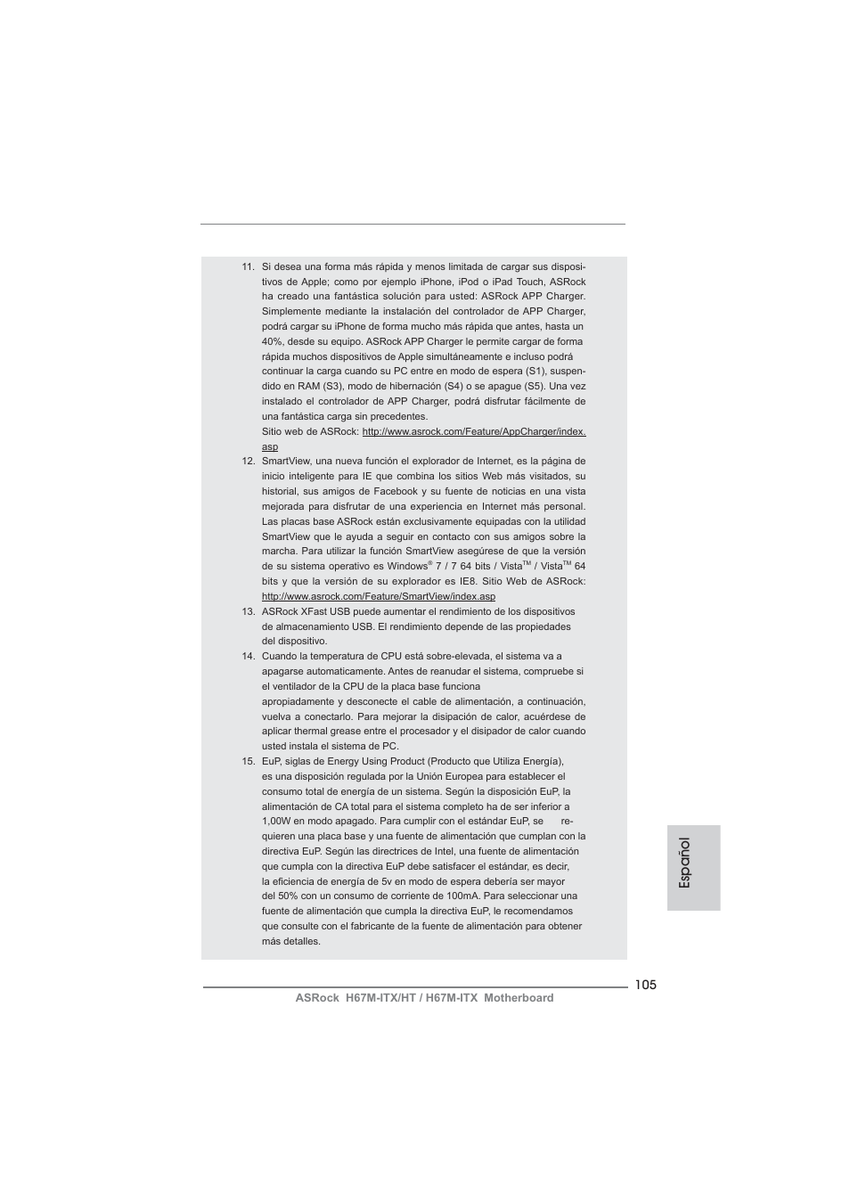 Español | ASRock H67M-ITX User Manual | Page 105 / 243