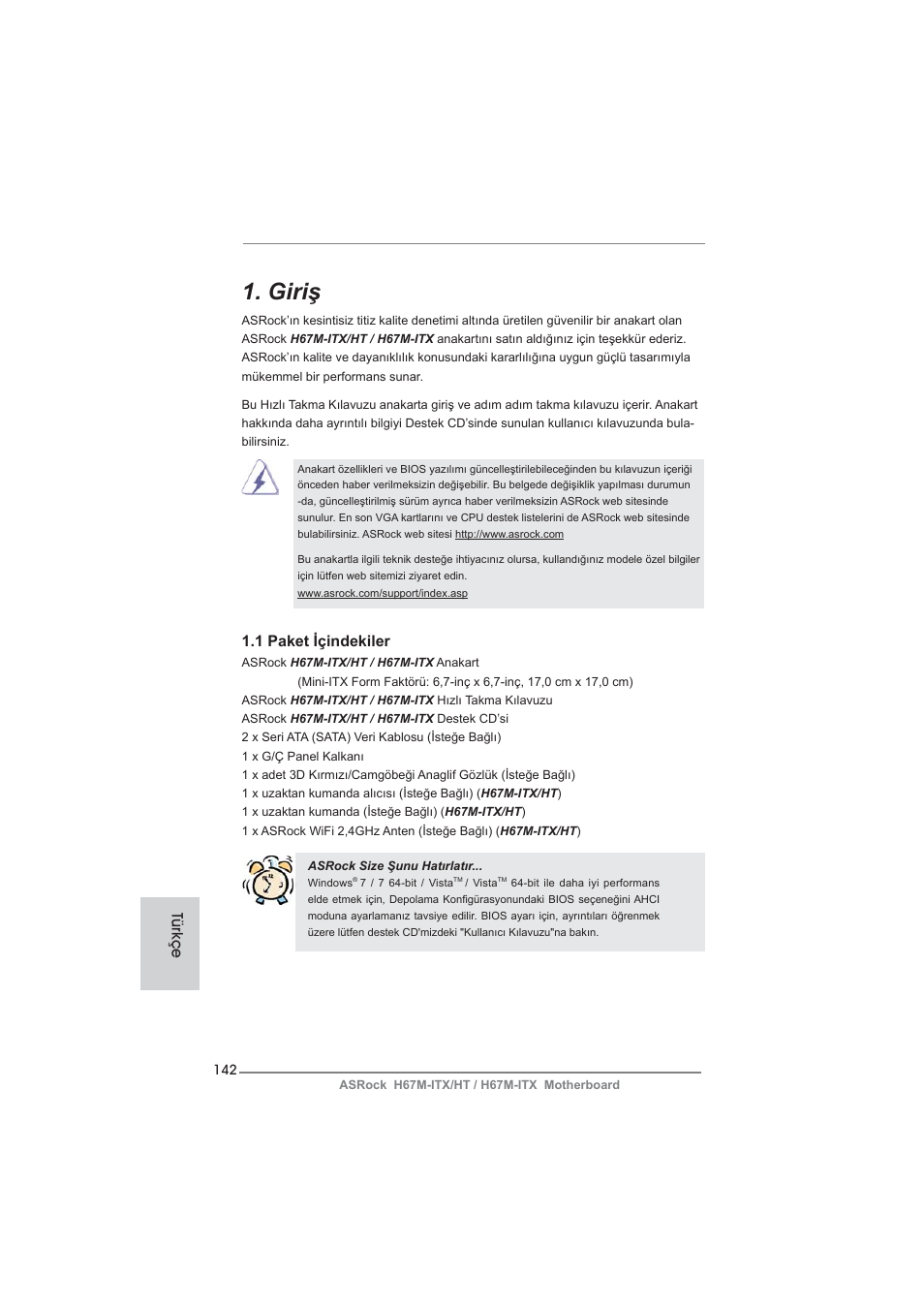 Turkish, Giriş | ASRock H67M-ITX User Manual | Page 142 / 243