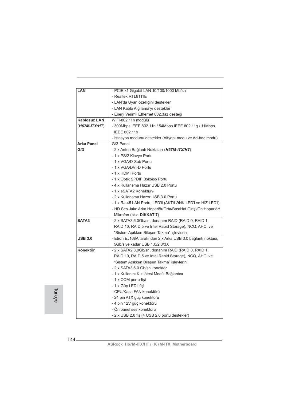 Türkçe | ASRock H67M-ITX User Manual | Page 144 / 243
