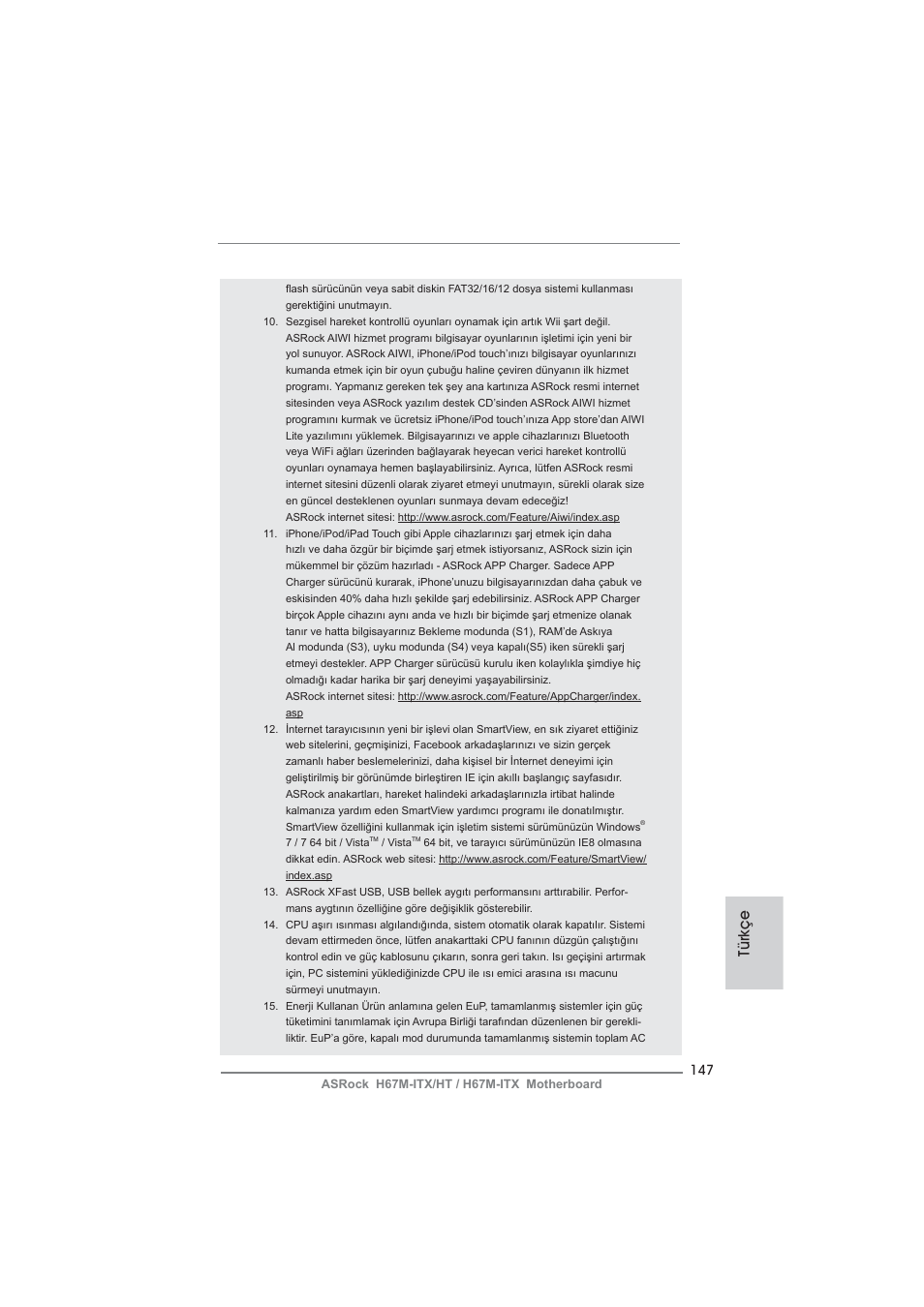 Türkçe | ASRock H67M-ITX User Manual | Page 147 / 243
