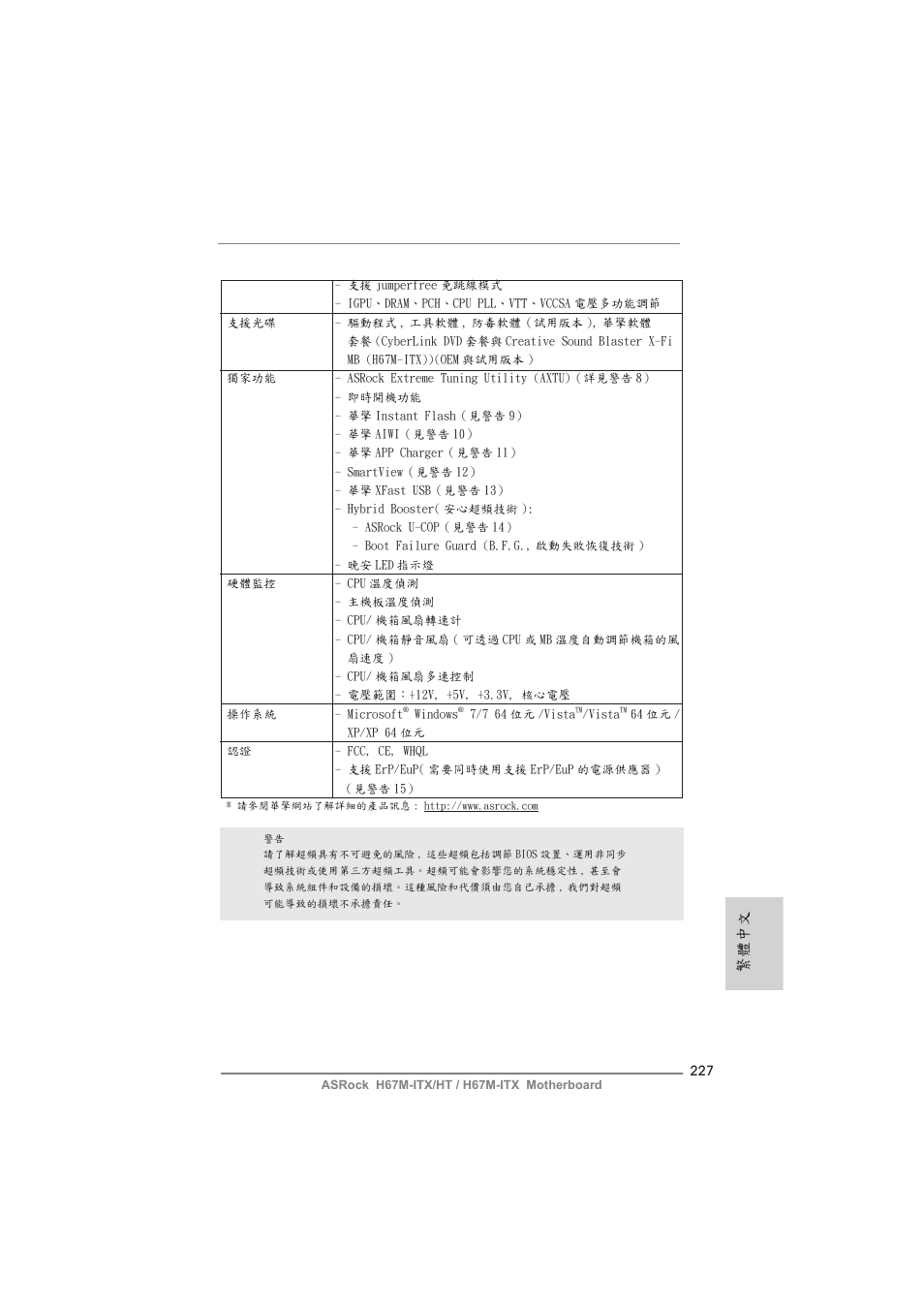 繁體中文 | ASRock H67M-ITX User Manual | Page 227 / 243