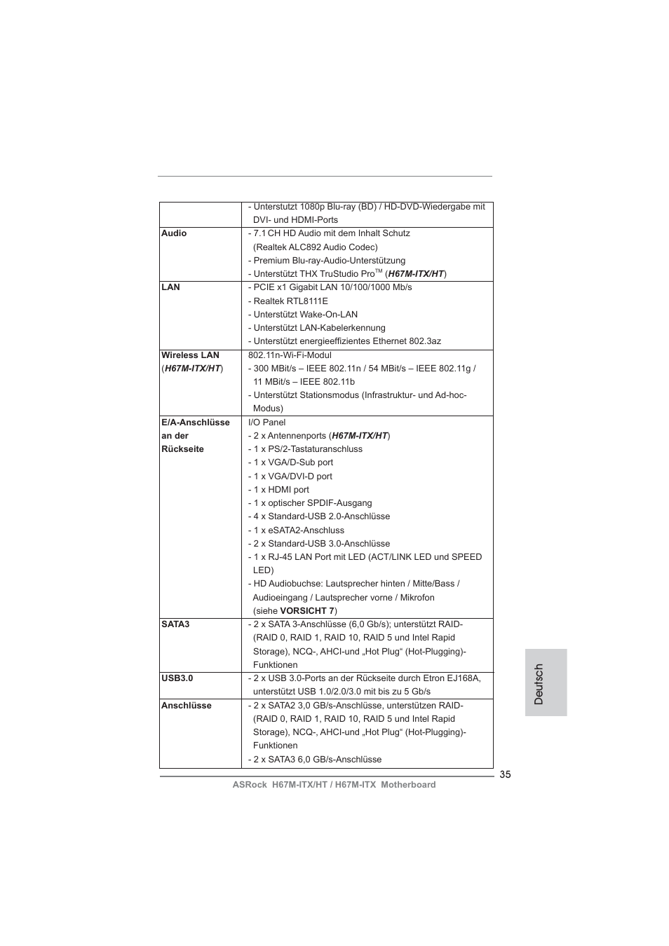 Deutsch | ASRock H67M-ITX User Manual | Page 35 / 243