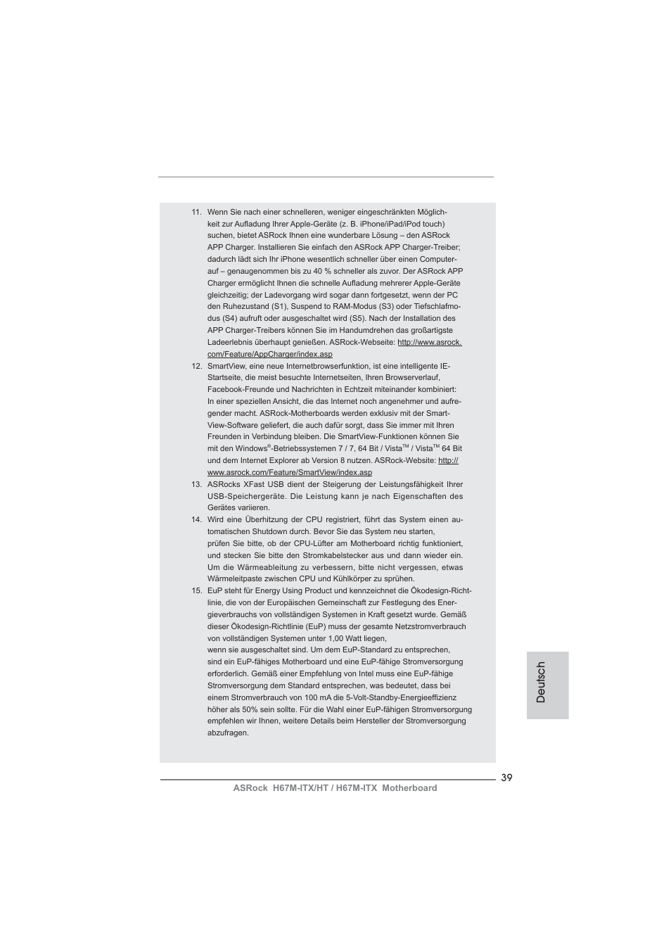 Deutsch | ASRock H67M-ITX User Manual | Page 39 / 243