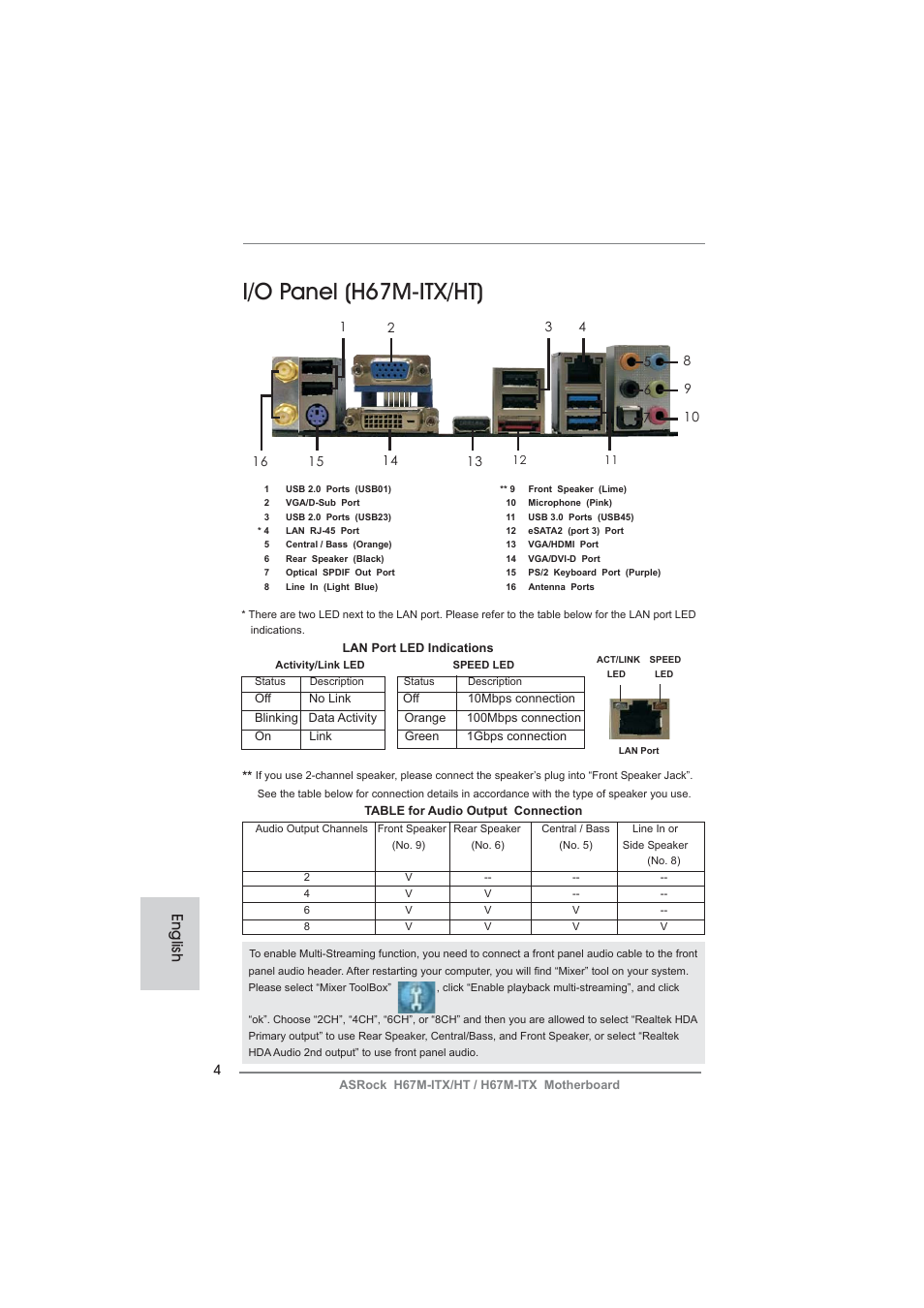 I/o panel (h67m-itx/ht), English | ASRock H67M-ITX User Manual | Page 4 / 243