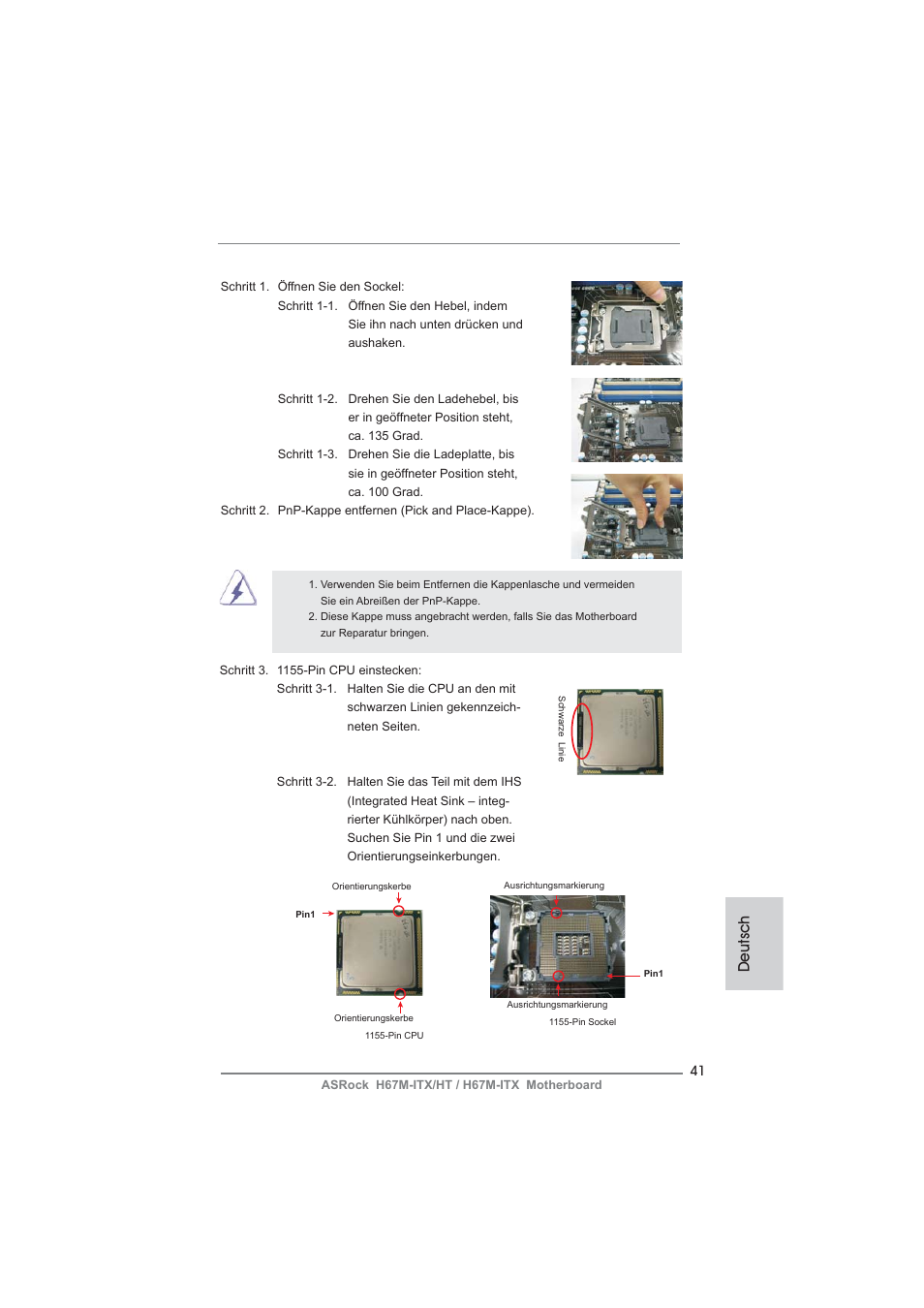 Deutsch | ASRock H67M-ITX User Manual | Page 41 / 243