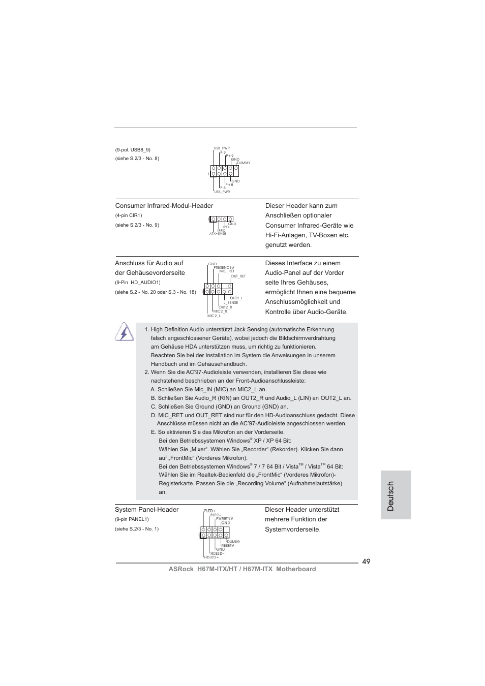 Deutsch | ASRock H67M-ITX User Manual | Page 49 / 243
